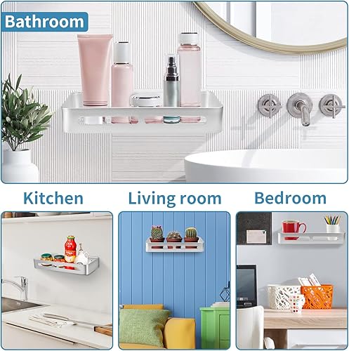 Miniatura 7 de Estante de ducha, 2 paquetes de estantes de ducha sin taladrar, estante de ducha adhesivo montado en la pared con 4 ganchos, organizador de