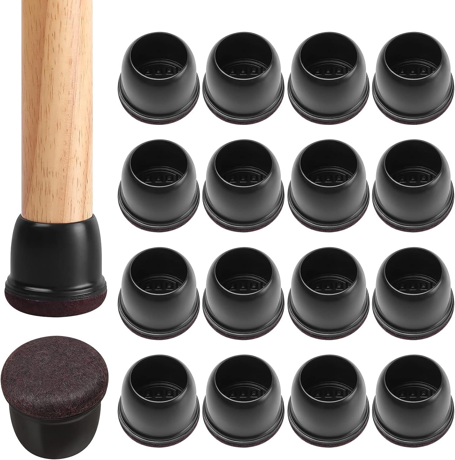 Snapklik.com : 32 Pcs Black Silicone Chair Leg Floor Protectors, Felt ...