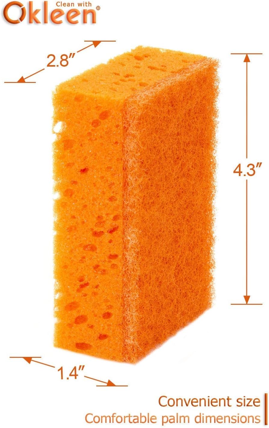 Okleen Orange Multi Use Scrub Sponge. Made in Europe. 9 Pack, 4.3x2.8x1.4 inches. Odorless Heavy Duty and Non Scratch Fiber. Durable and Delicate Scrubber for Dirty Surfaces in Kitchen, Home, Outdoors : Health & Household