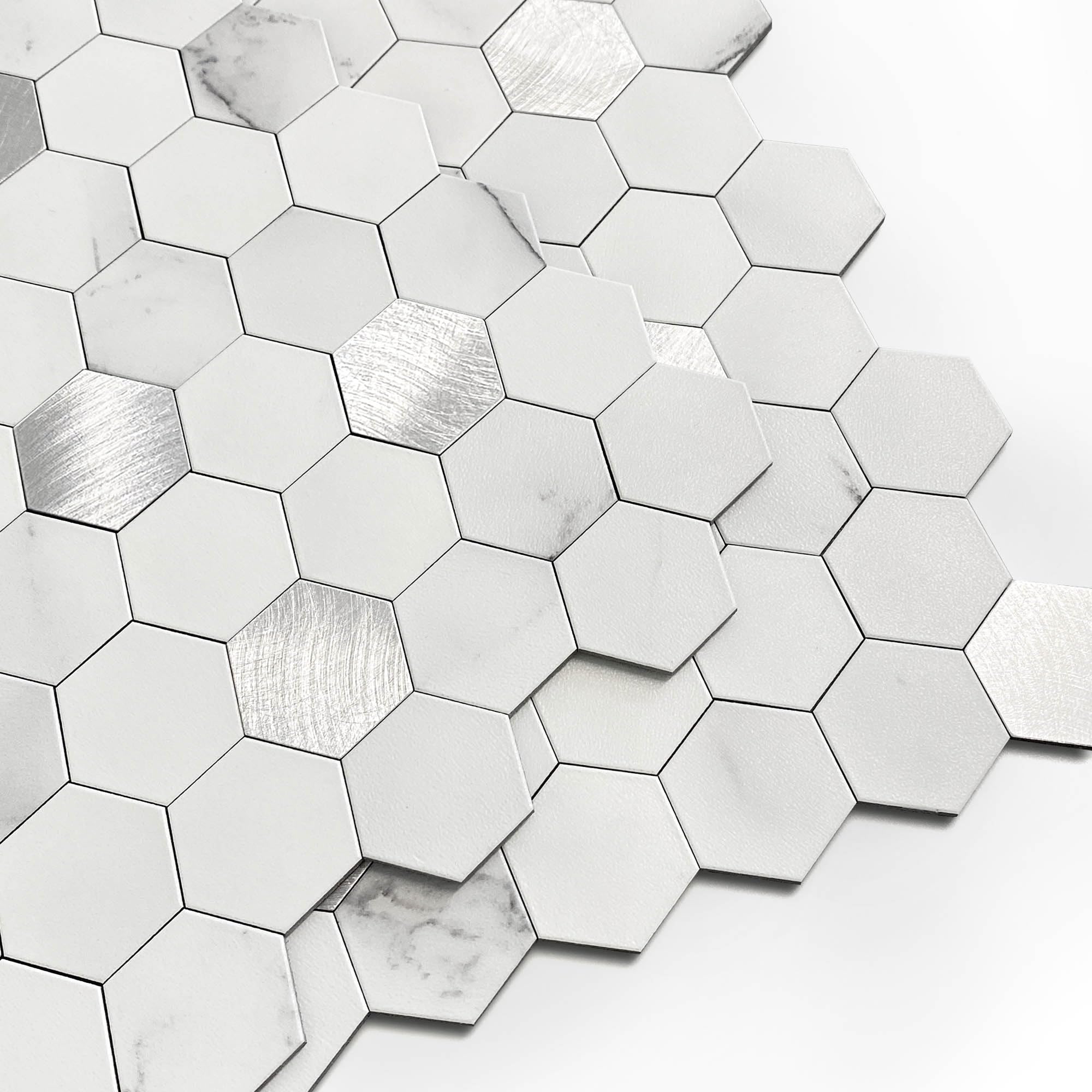 M MOFIT Hexagon Peel and Stick Backsplash Tiles Kitchen,Self-Adhesive Metal and Marble Honeycomb Peel and Stick Wall Tiles Sticker Mosaic Heat