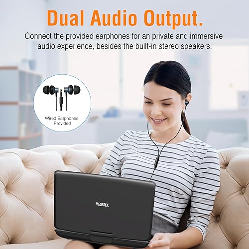 Miniatura 3 de MEGATEK 12.5" Portable DVD Player with 10.5" Screen & Headphones, Car DVD Player for Kids with Headrest Mount, 6-Hour Battery, Supports