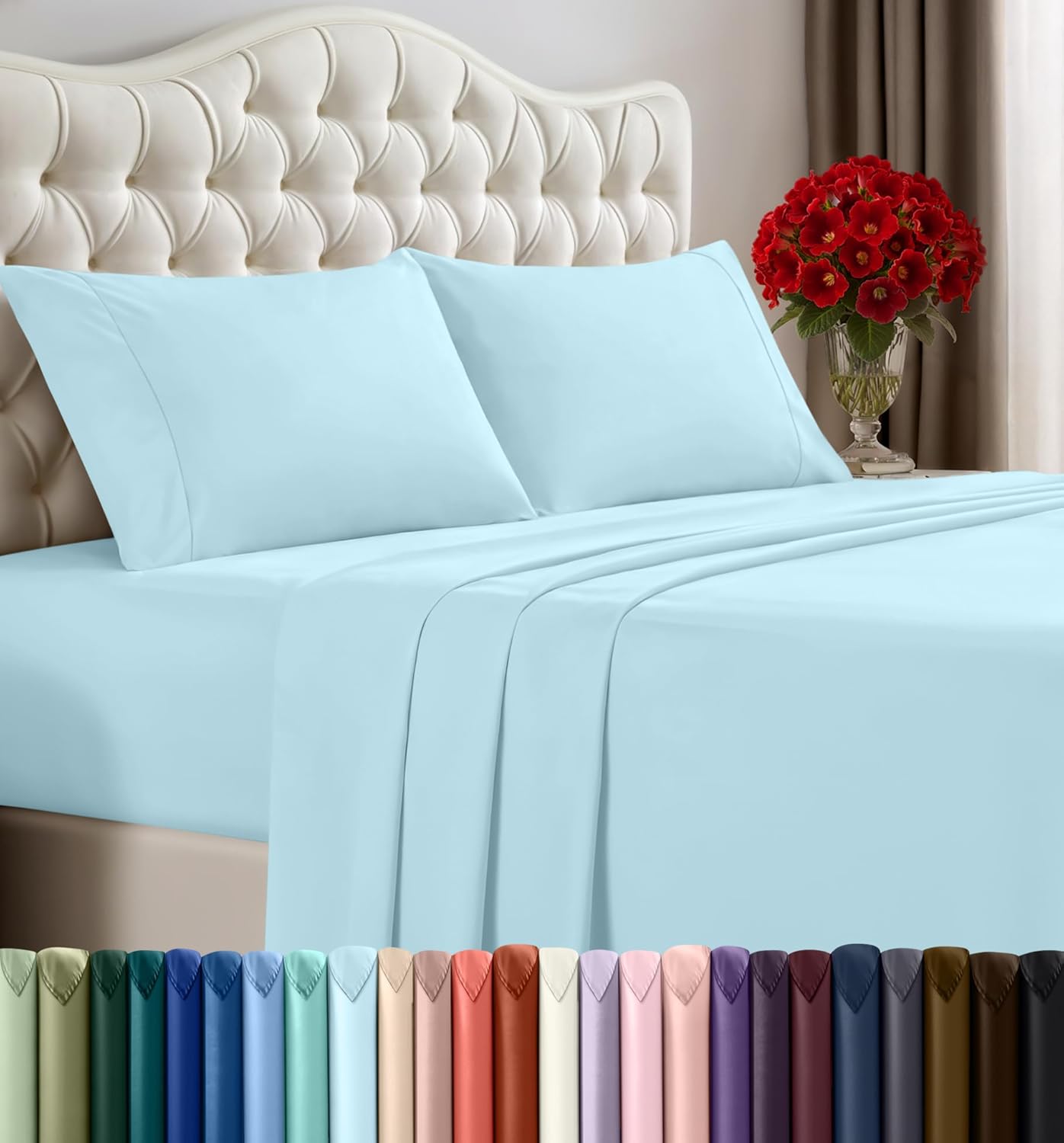 Utopia Bedding King Sheet Set – 4 Piece Bed Sheets for King Size Bed, Soft and Breathable Microfiber, Includes 1 Fitted Sheet, 1 Flat Sheet and 2 Pillowcases (Ice Blue)