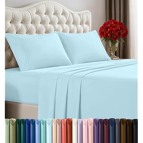 Utopia Bedding King Sheet Set – 4 Piece Bed Sheets for King Size Bed, Soft and Breathable Microfiber, Includes 1 Fitted Sheet, 1 Flat Sheet and 2 Pillowcases (Ice Blue)