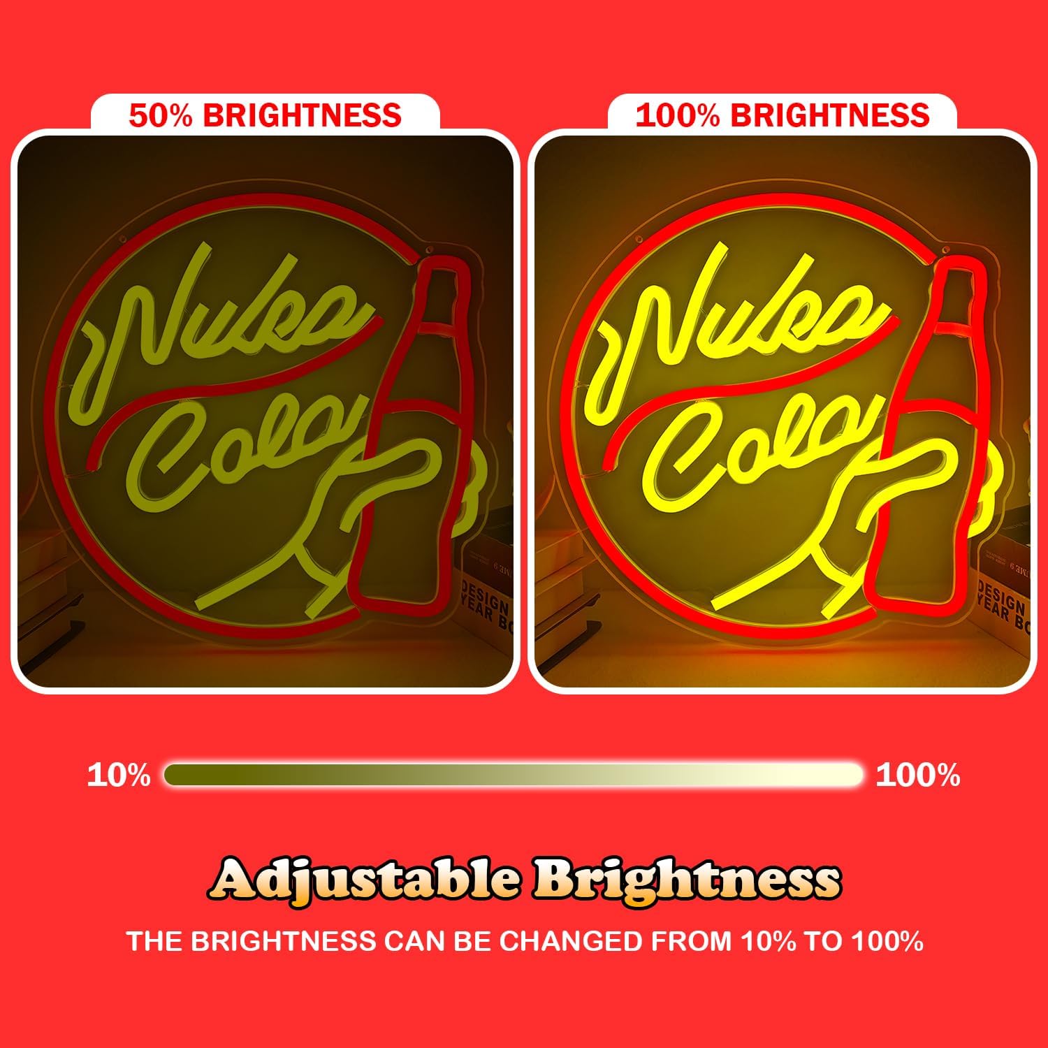 Nuka Cola Neon Signs Game LED Signs for Wall Decor Dimmable Neon Light Up Signs for Gamer Room Bedroom Man Cave Neon Wall Sign Hanging Decor Light
