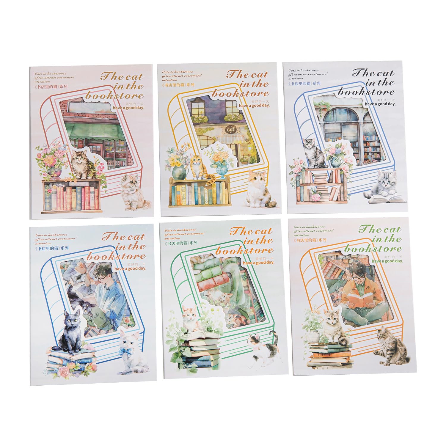 Alideco 90pcs Scrapbook Stickers Vintage Literary Girl Bookstore Cat Scrapbooking Junk Journal Crafts Embelishment Decoration Stickers (shudiandemao)