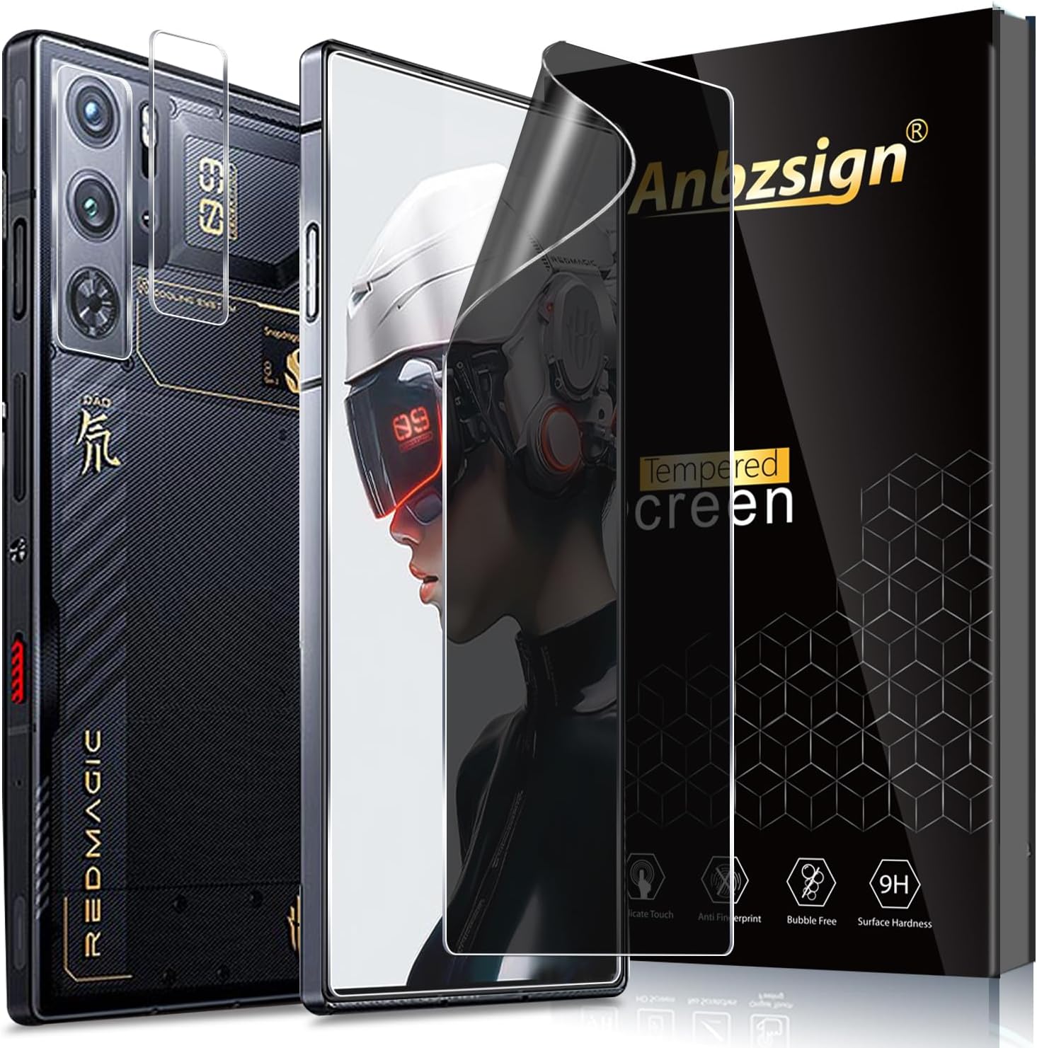 Anbzsign for Nubia Red Magic 9 Pro/Magic 9 Pro+ Privacy Screen Protector and Camera Lens Protector, Anti-Spy Flexible Privacy Screen Protector 9H Hardness Anti-Scratch Bubble Free