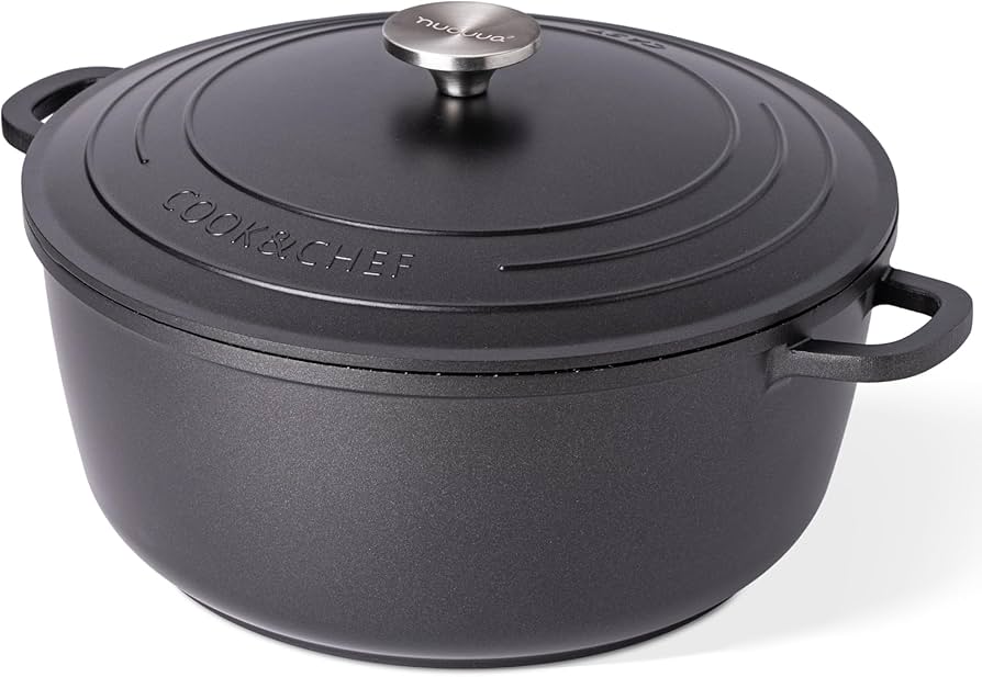 Dutch Oven Pot with Lid – Non Stick Deep Dutch Oven for Bread Baking – Cast Aluminum Cooking Pot – Oven Safe Stock Pot – 6.8-Quart, 11 Inch, Black – by Nuovva