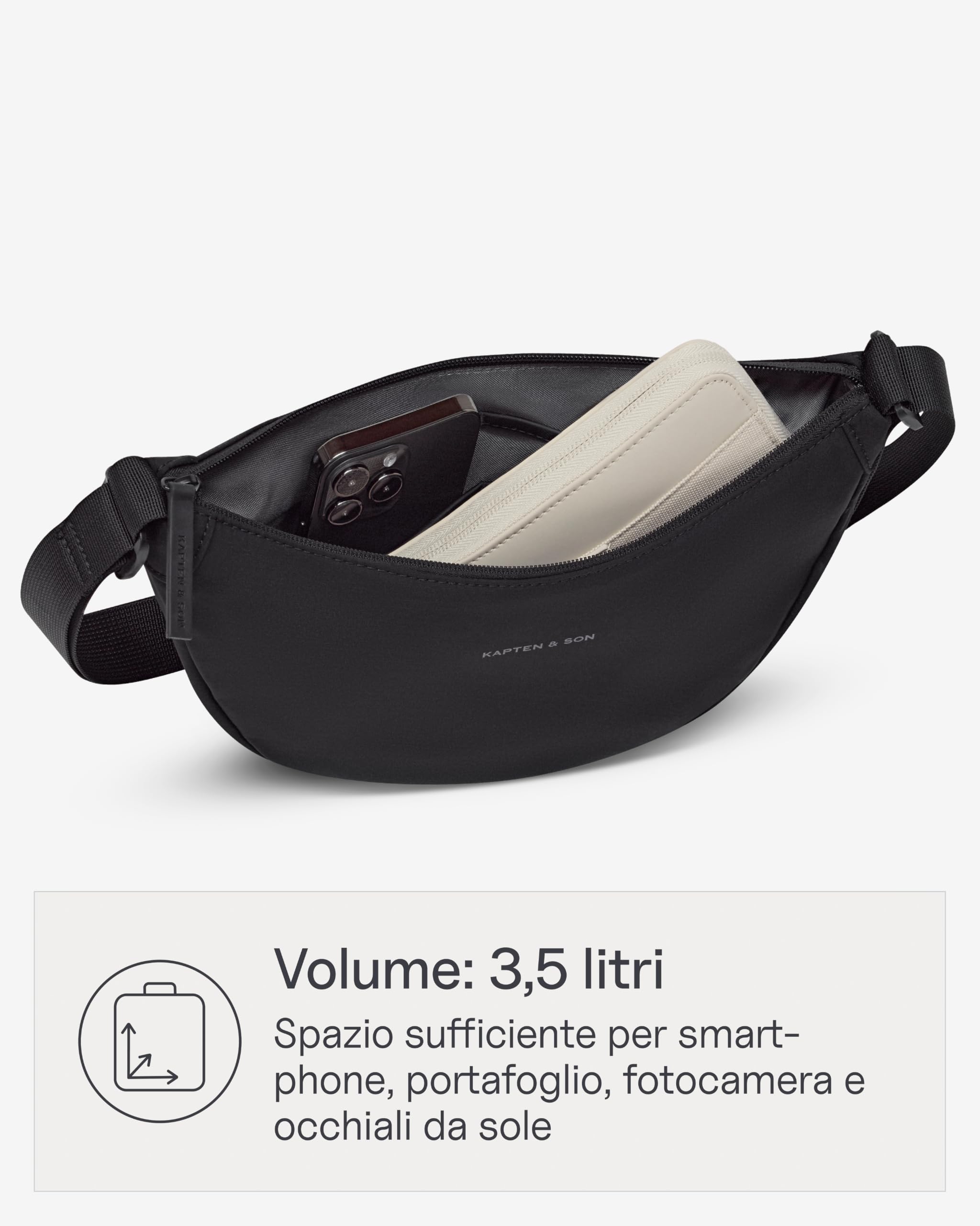 Kapten & Son Moon Bag 3,5L | Marsupio da donna e uomo | Crossbody Bag da donna con cinturino regolabile in lunghezza e scomparto antifurto | Borsa a tracolla impermeabile | ideale per viaggi, festival