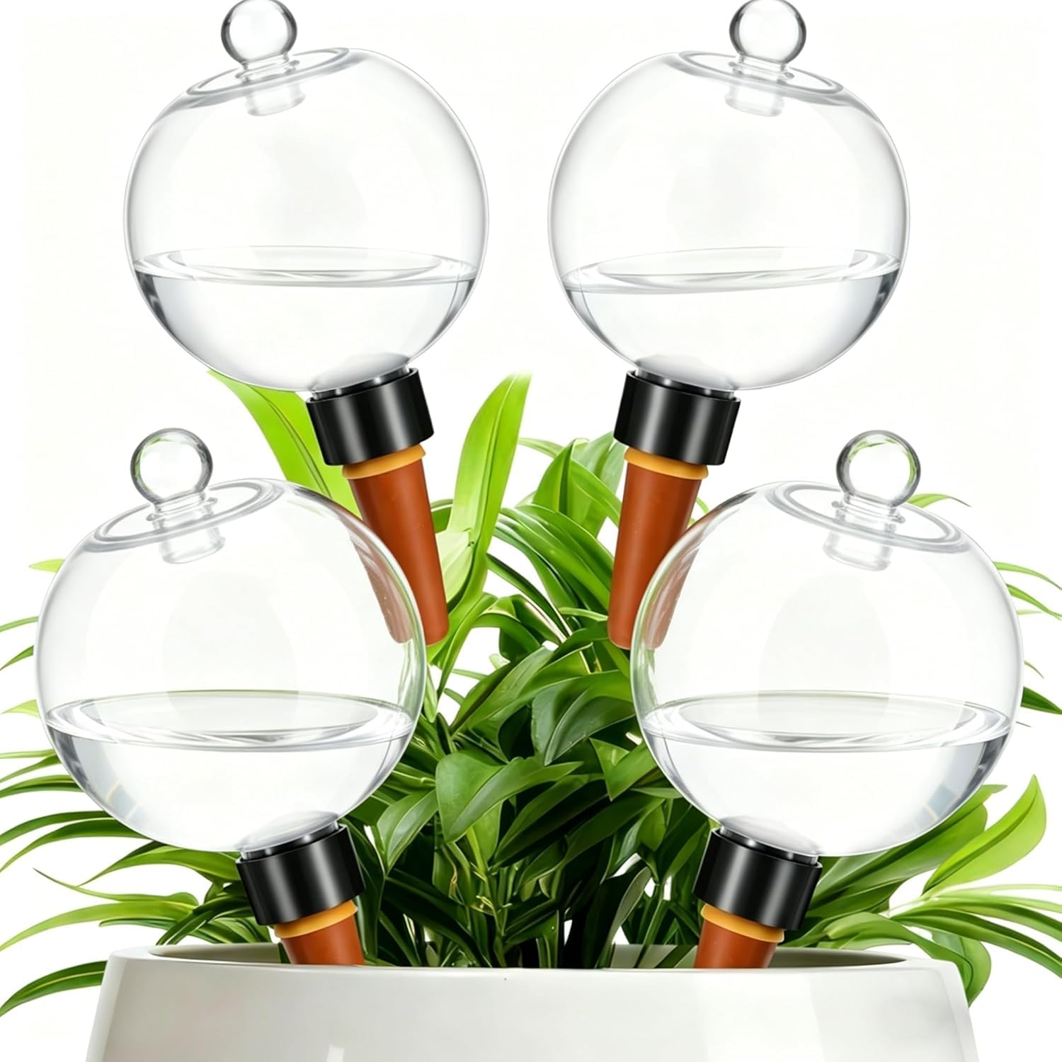 Pipihome Boule Arrosage Plante, Lot de 4 Globe d'Arrosage Goutte, Arrosage Plante Vacances Automatique Transparent, Cônes d'argile d'Irrigation Boules d'Intérieur et d'Extérieur