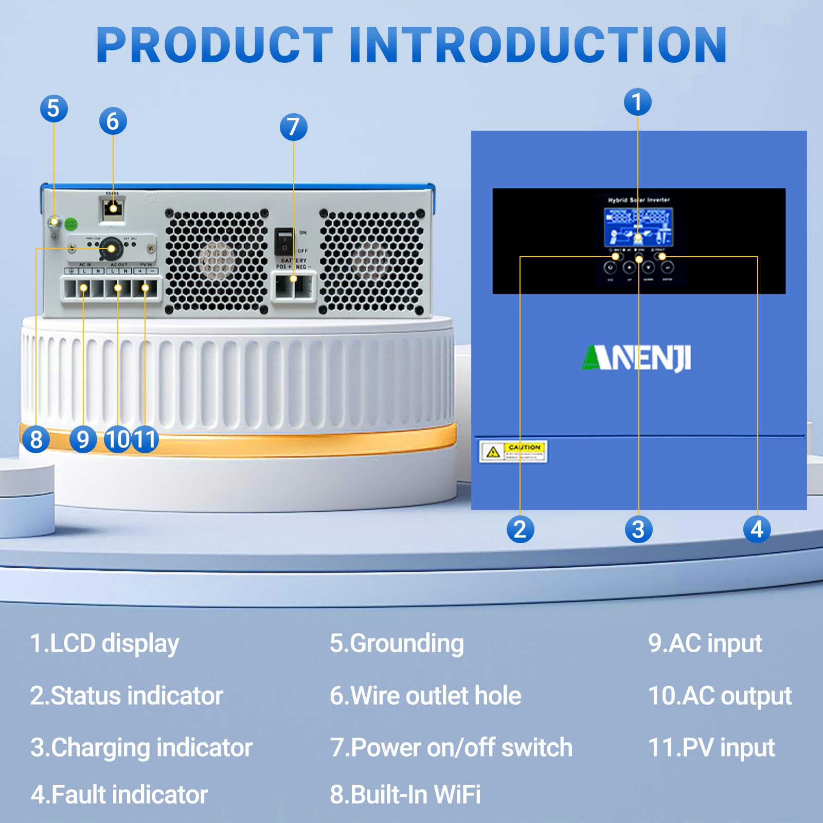 4200W Inverter Ibrido 24V Inverter Fotovoltaico a Onda Sinusoidale Pura, MPPT da 100A Tensione di Ingresso Fotovoltaica Massima di 500V, Adatto Per Batterie al litio da 24V, con Modulo WiFi