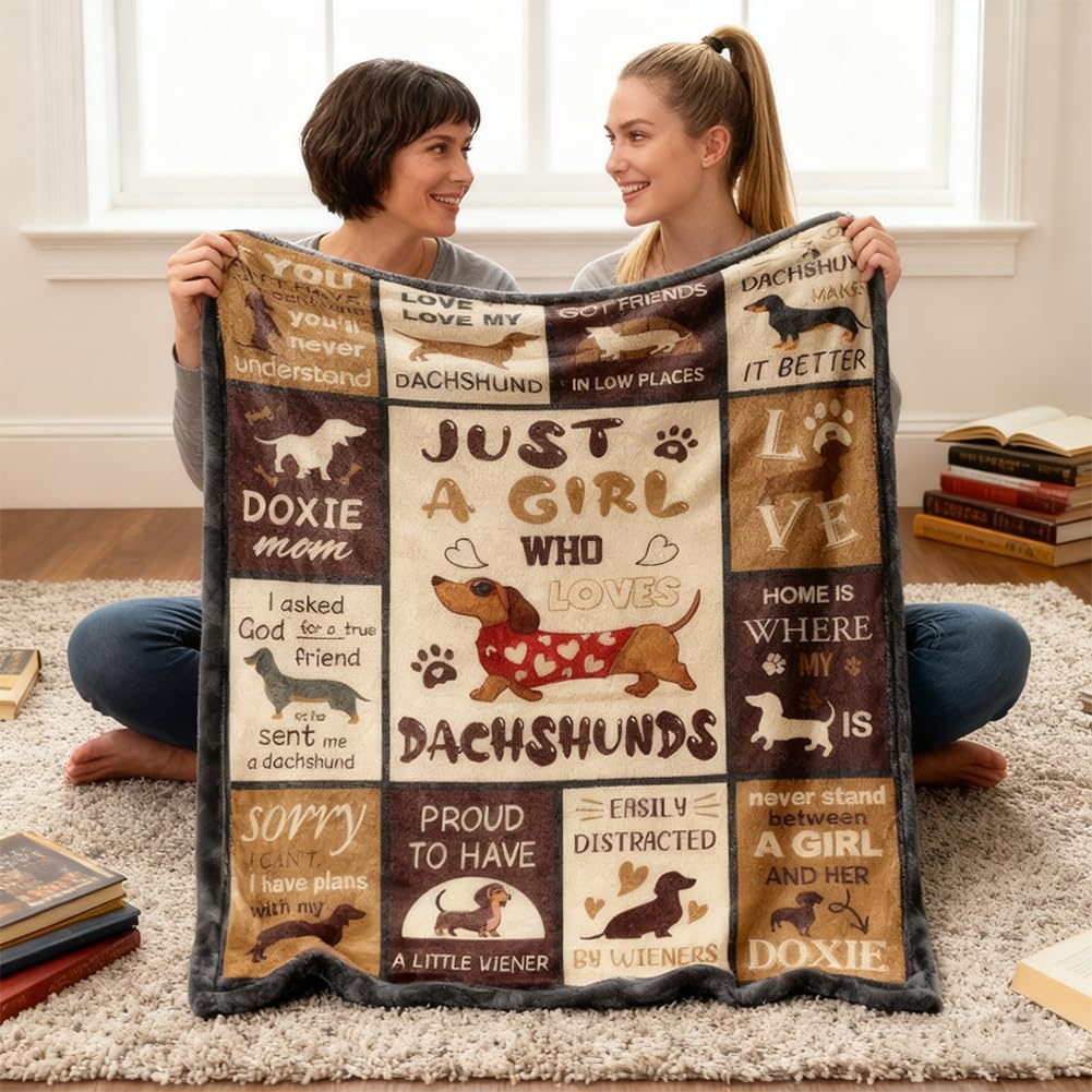 Cadeau Teckel, Cadeau pour Les Amateurs de Teckels, Douce et Confortable en Flanelle Lavable pour la Maison Le Bureau la Chambre Le Lit Le Canapé la Chaise Cadeau 130 x 100 cm