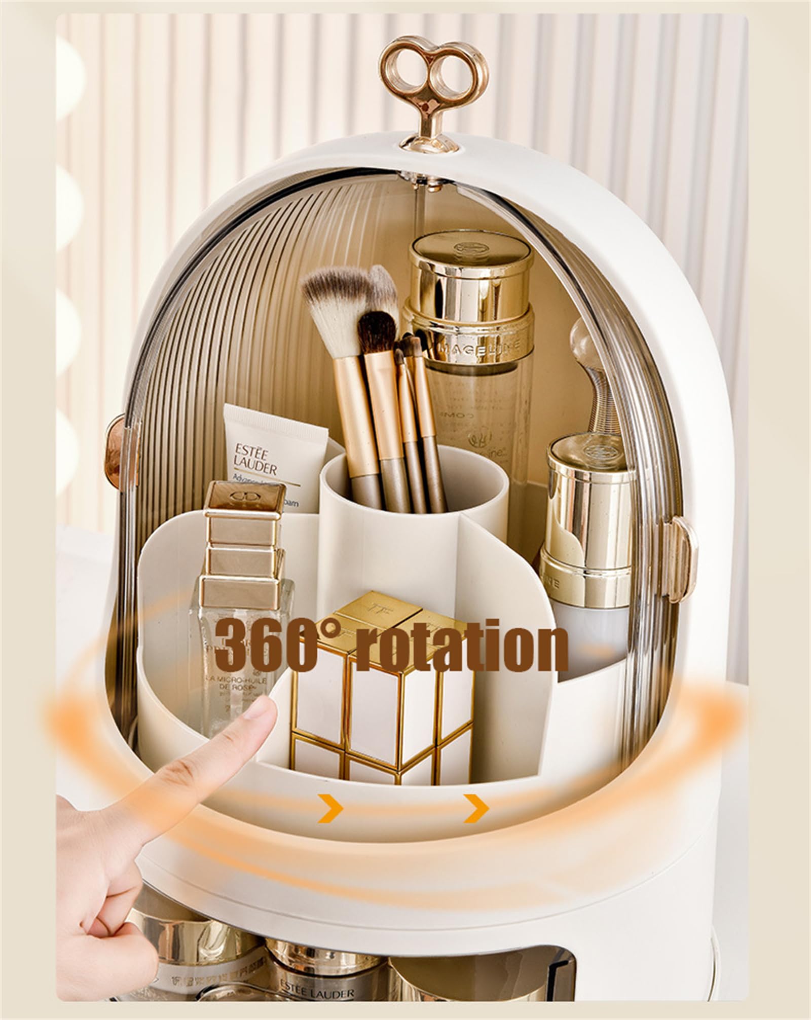 Organisateur de maquillage portable pour les soins de la peau, boîte à cosmétiques, organisateur de tiroir de maquillage avec couvercle anti-poussière (blanc perle)