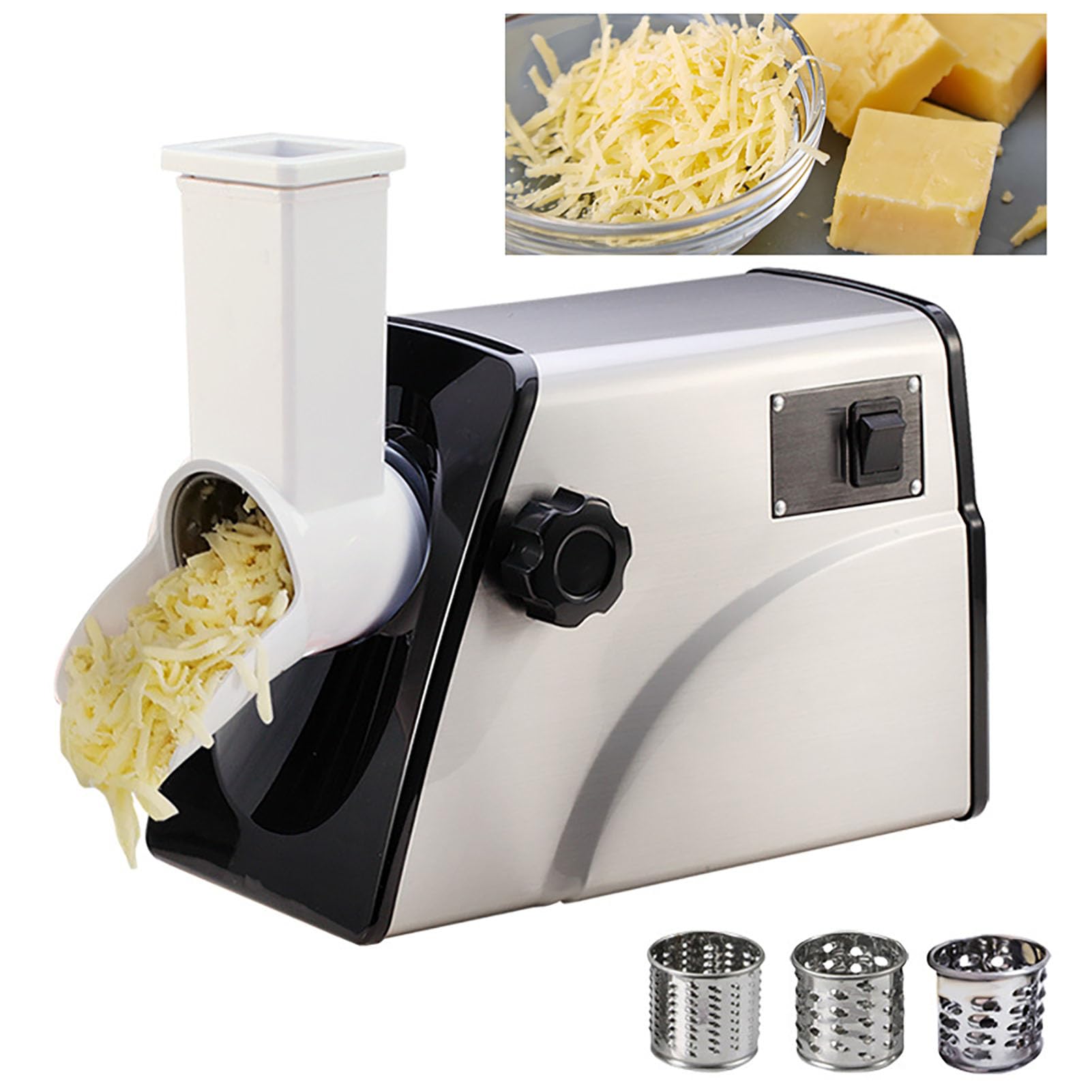 OLSKFUH Electric Cheese Grater - Rotary Shredder Machine With 3 Stainless Steel Blades For Quick Shredding Of Cheese, Vegetables, And Fruits,Type B