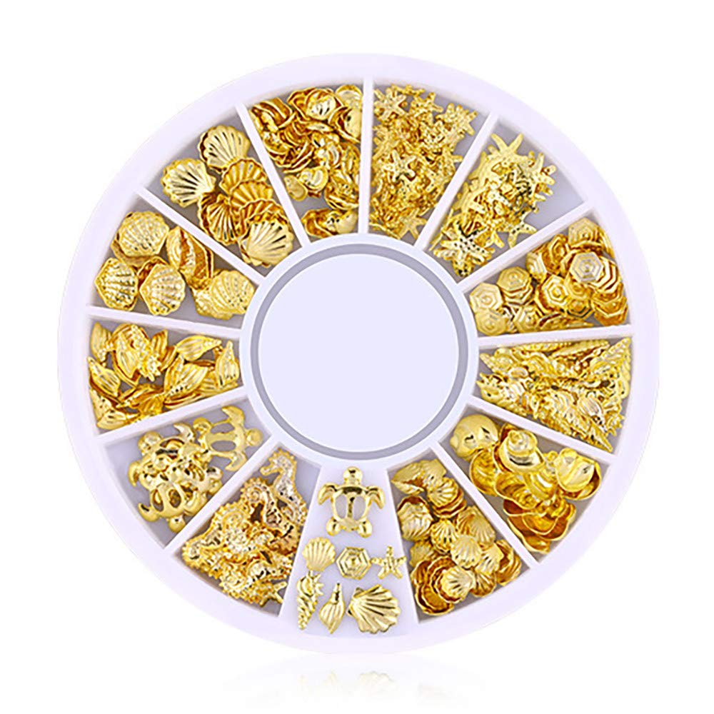 1 Boîte de Breloques pour Ongles Dorées Mélangées - Clous à ongles dorés - Strass étincelants - Océans, Paillettes, stud, rivets - Accessoires beauté ongles