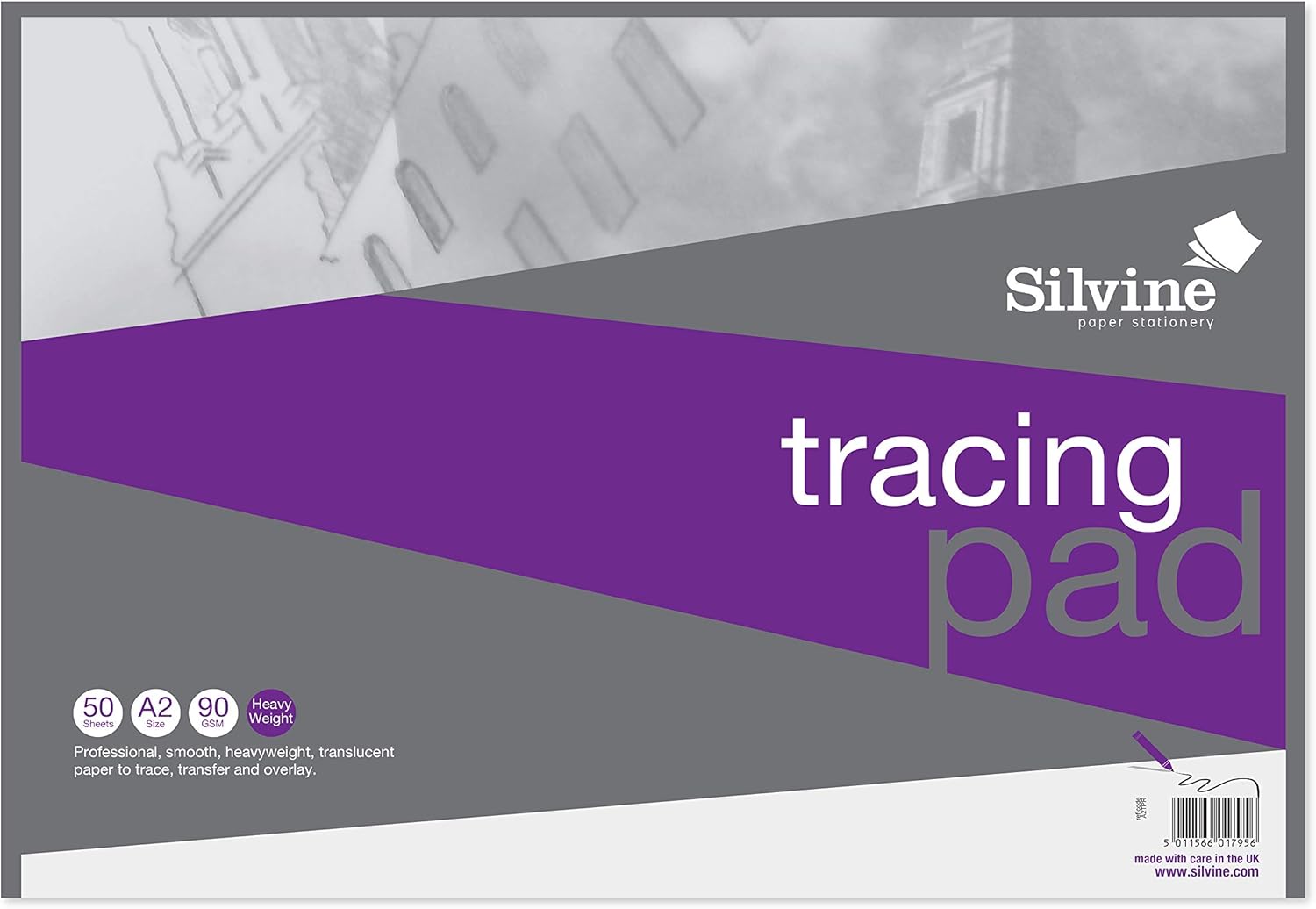 Silvine A4 Professional Tracing Pad. 50 Sheets of Quality Heavyweight Tracing Paper (90gsm)