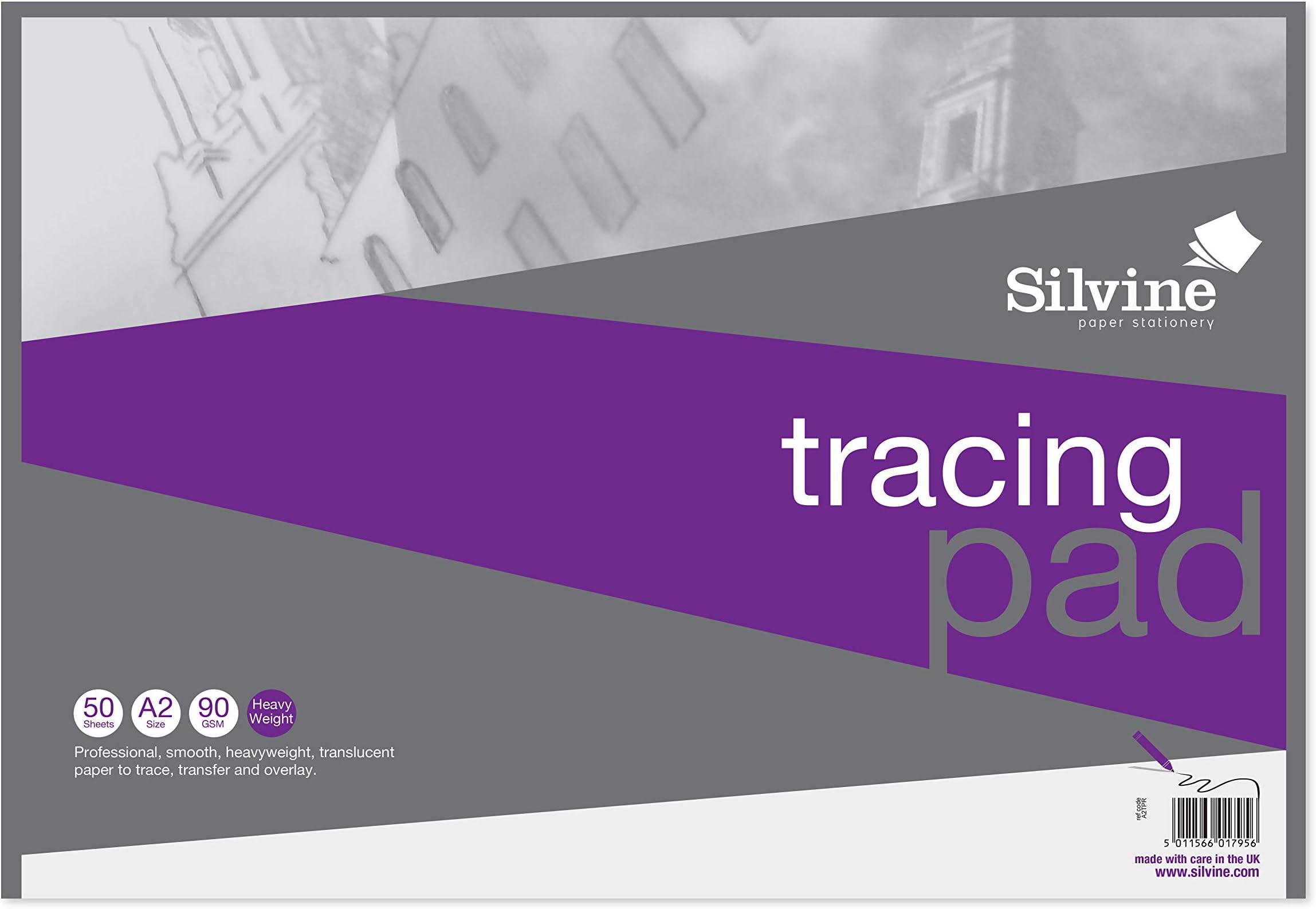 Silvine A2 Professional Tracing Pad. 50 Sheets of Quality Heavyweight Tracing Paper (90gsm)