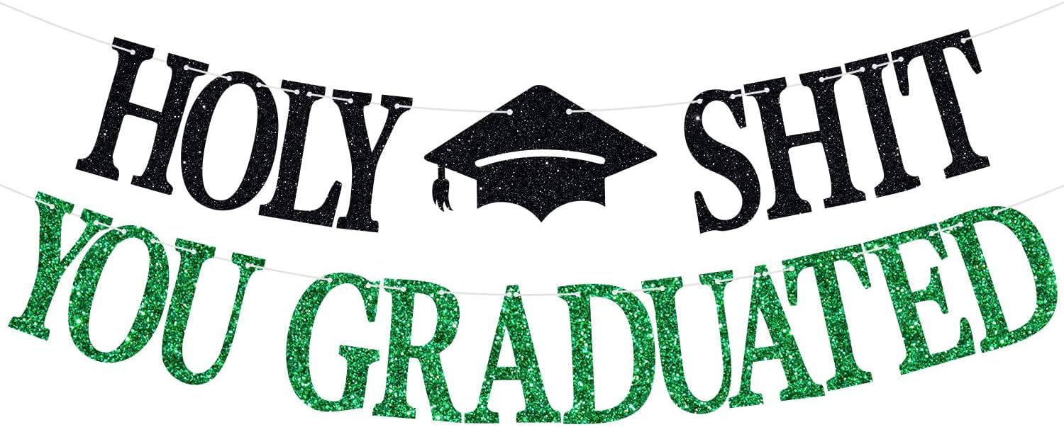 Congrats Grad 2026 Banner, You Did It Hanging Decorations, Class of 2026 Graduation Party Decorations Supplies Green and Black Glitter