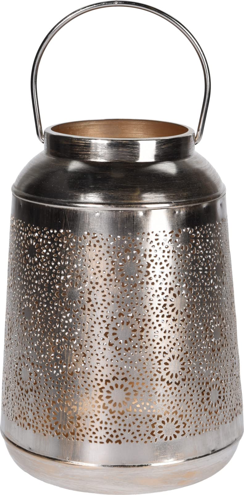 Moroccan Style Pillar Candle Holder with Handle – Vintage Gold Metal Lantern for Indoor Outdoor Garden Table Décor