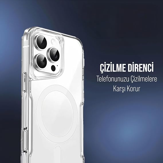 Babilden iPhone ile Uyumlu Şeffaf Sert Mika Sararmaz Renkli Magsafe Kılıf (Beyaz, iPhone 16 Pro Max)