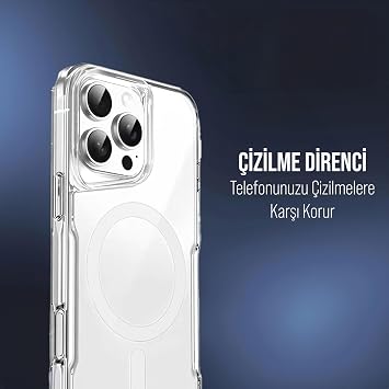 Babilden iPhone ile Uyumlu Şeffaf Sert Mika Sararmaz Renkli Magsafe Kılıf (Beyaz, iPhone 16 Pro Max)