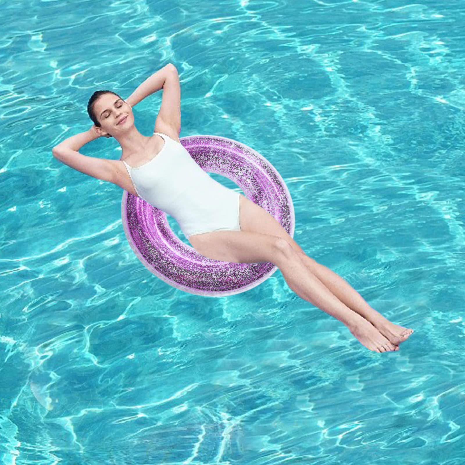 Anello da Nuoto Glitter Anello per il Nuoto Estivo Decorazione Anello Galleggiante, Zattera Gonfiabile per Adulti da Bagnoper Feste Spiaggia o Piscina
