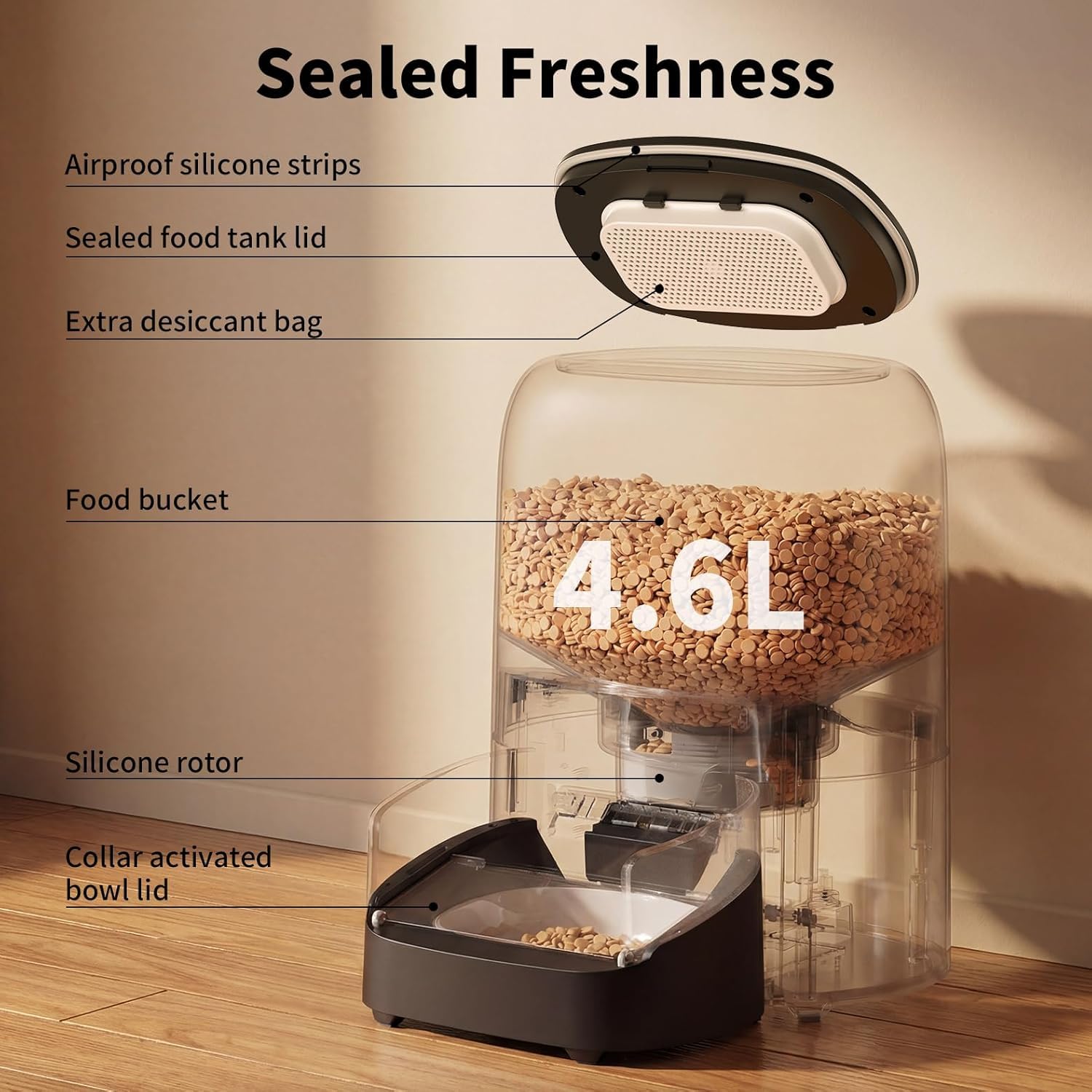 Futterautomat Katze RFID, 5G WiFi Futterspender Katze mit Collar-Tag-Sensor, 4.6L Katzenfutter Automat, Personalisierte Mahlzeiten per Halsband-Tag & Katzenerkennung, 1–10 Mahlzeiten, Keramikschale