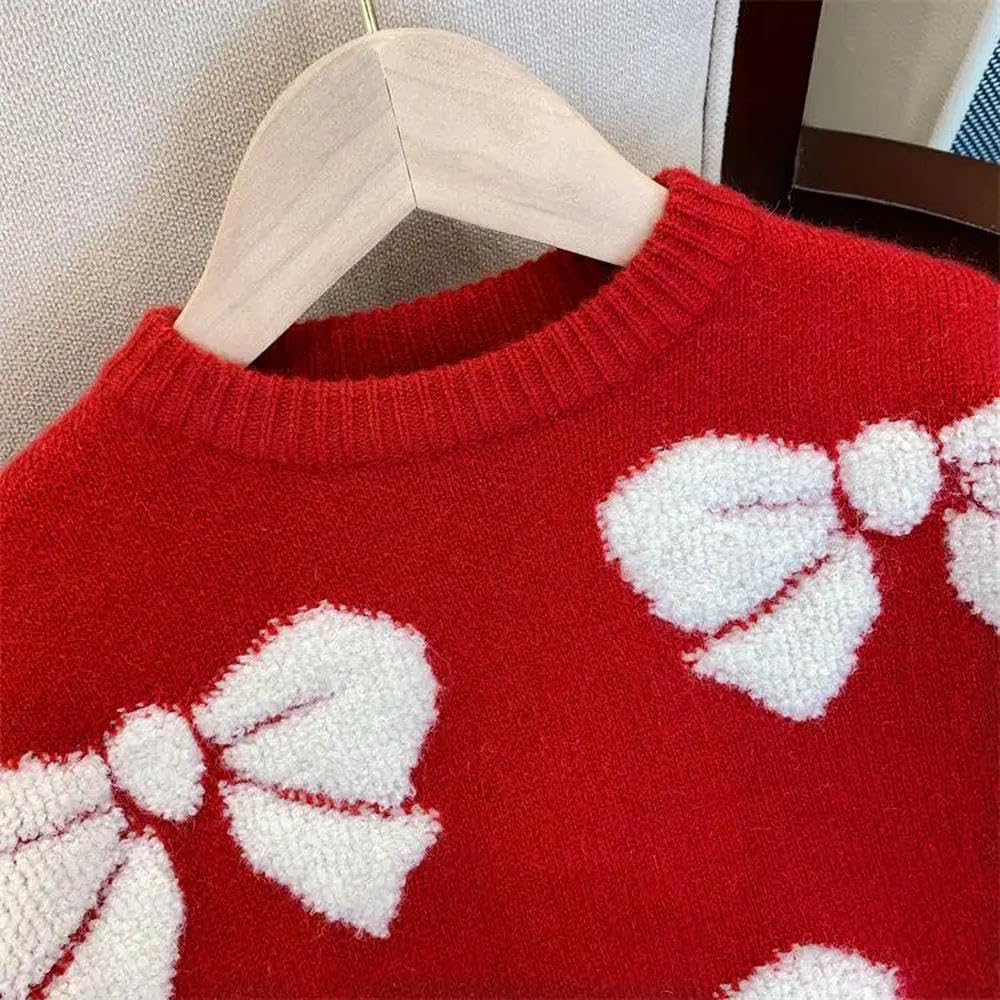 QXDZSW Dziewczęcy Sweter Odzież Dziecięca Pluszowa Dzianina Odzież Zimowa Dziewczyny Czerwony Świąteczny Pogrubiony Sweter Dzieci 8 10 14 Lat