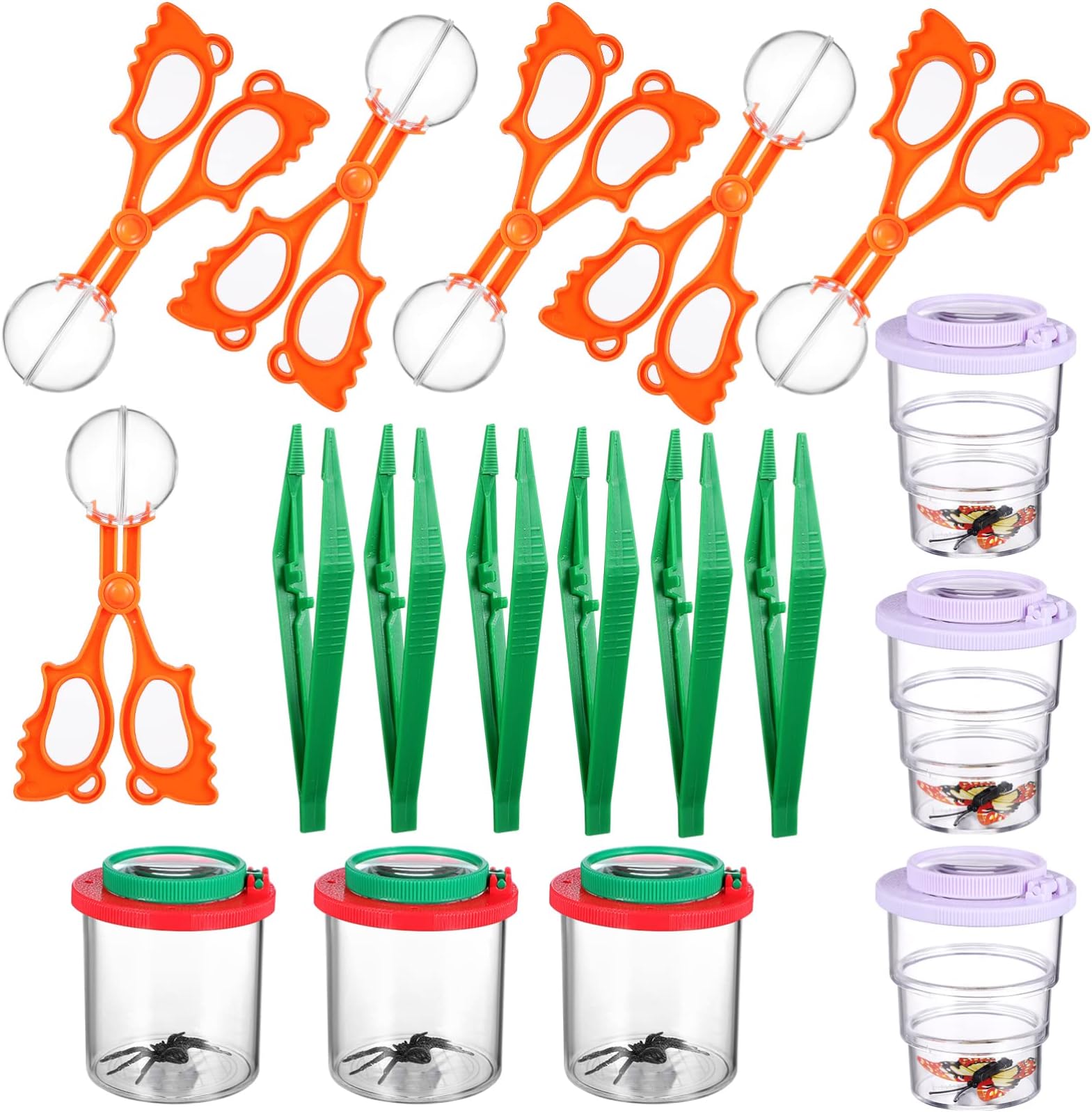Totority Insert Bug Viewer, Magnifier Container Boxes with 12 PCS Catcher Explorer Bug Catcher Tools for Kids Handy Scoopers Tweezers Bug Viewer