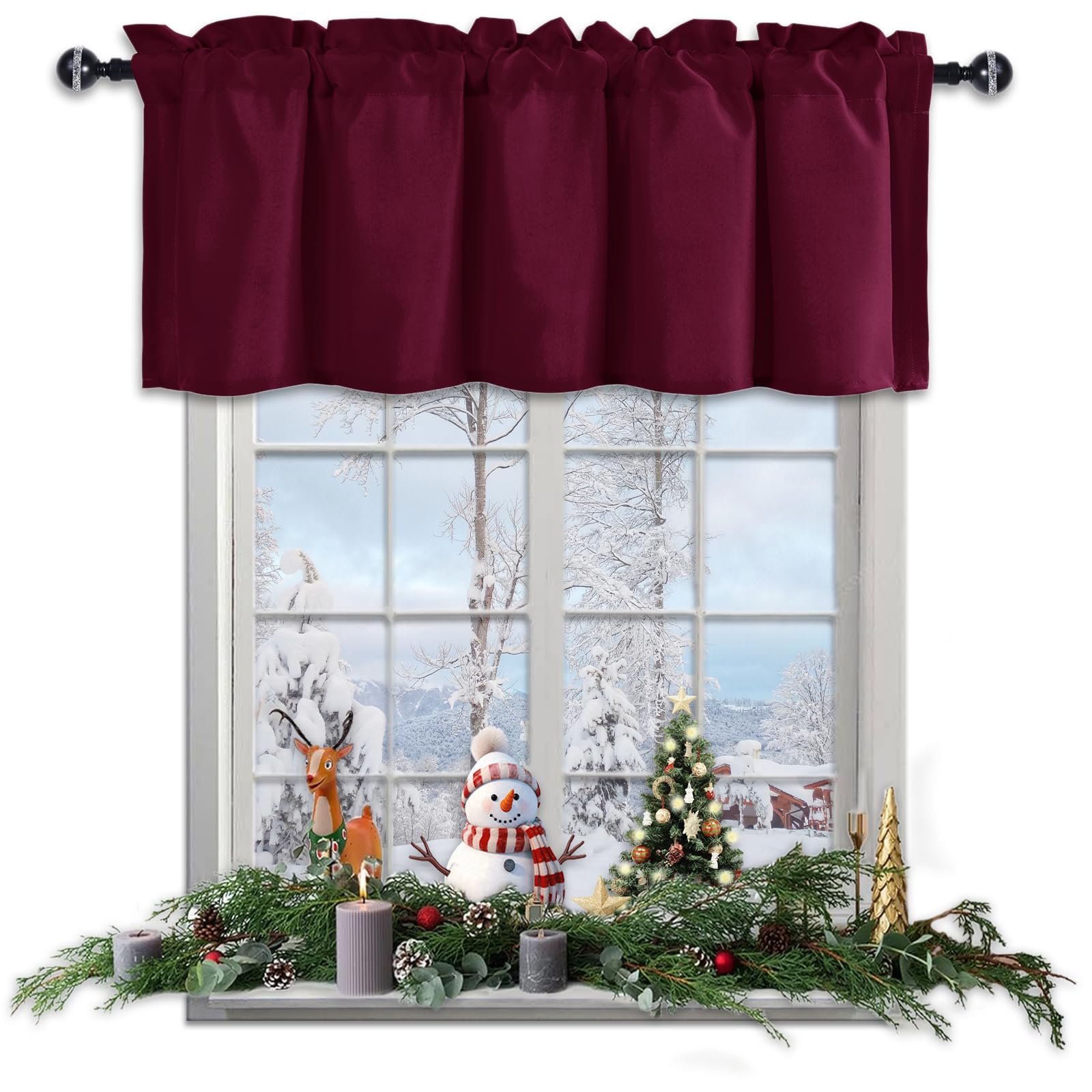 Rideau de cantonnière bordeaux 152x45 cm pour fenêtre de cuisine