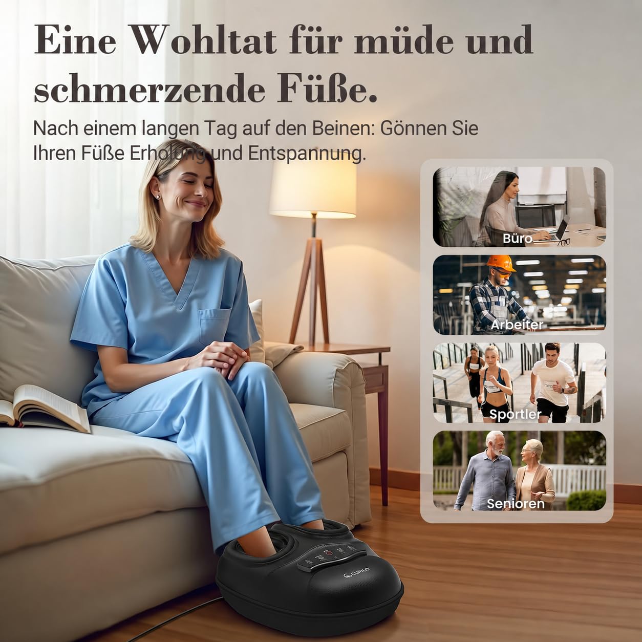 CuPiLo Fußmassagegerät mit Wärmefunktion und Fernbedienung – Shiatsu-Fußmassagegerät bei Plantarfasziitis und Neuropathie, 5 Kompressionsstufen, Geschenk für Frauen und Mütter, Größe EU 47