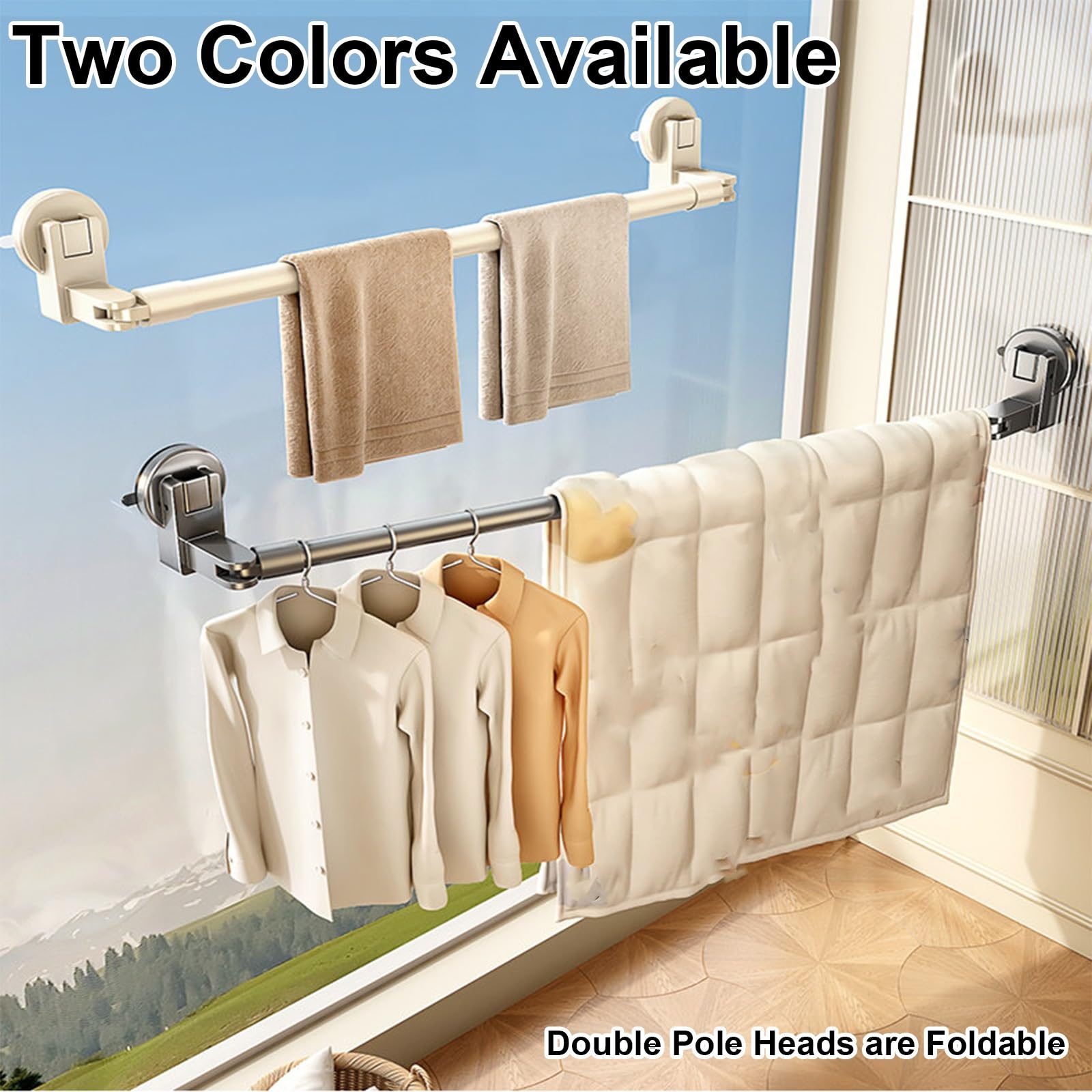 Tringle Rideau à Tension Ultra-résistante, Barre Rideau D'angle pour Rideau de Douche Orientable à 180° pour Penderie Salle de Bain Balcon(Beige,110-200cm/43-78in)