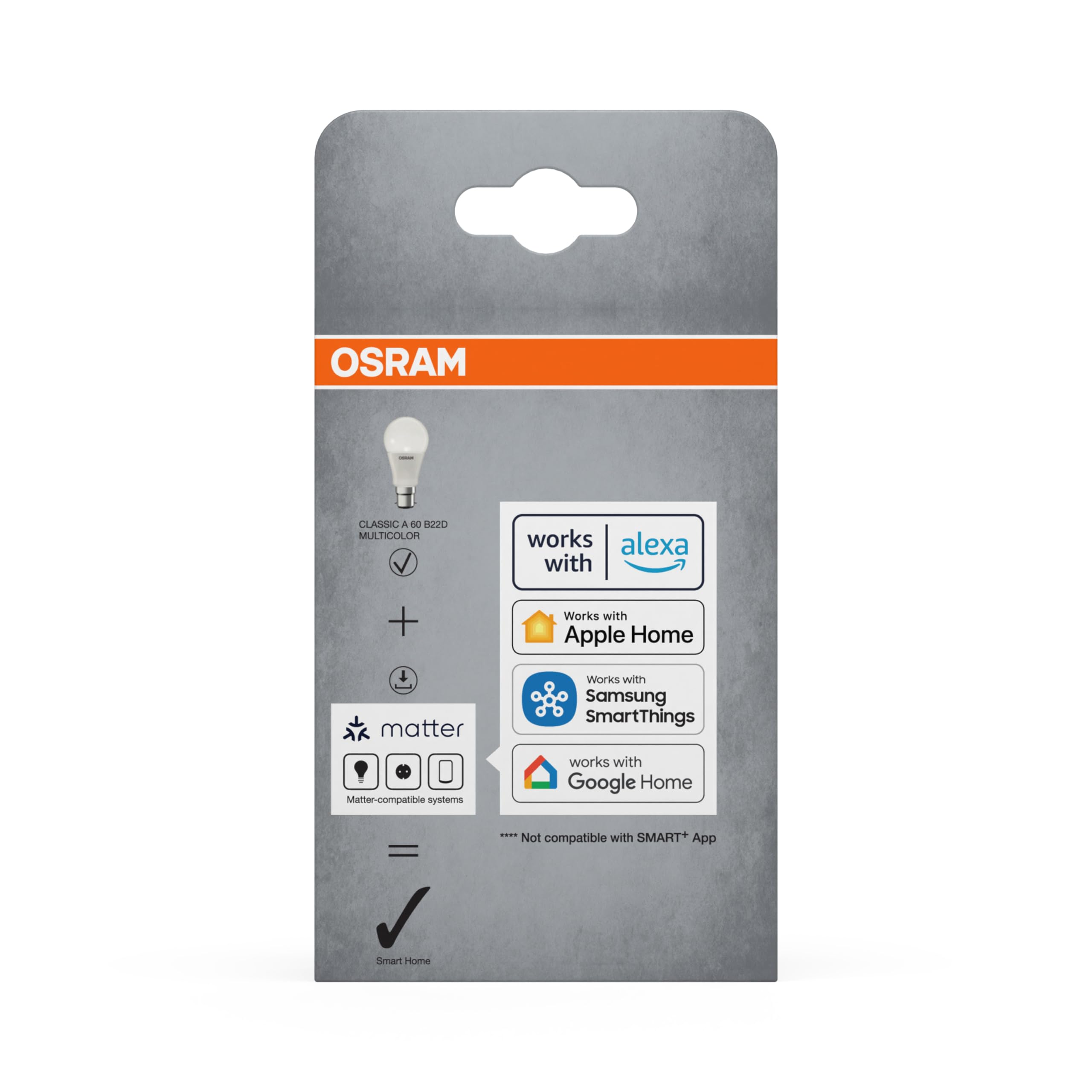 OSRAM SMART+ RGBW, lampada LED B22d con Matter over Wifi, appositamente | , LED Lamps, 60.00 Millimetres dia, , confezione da 4
