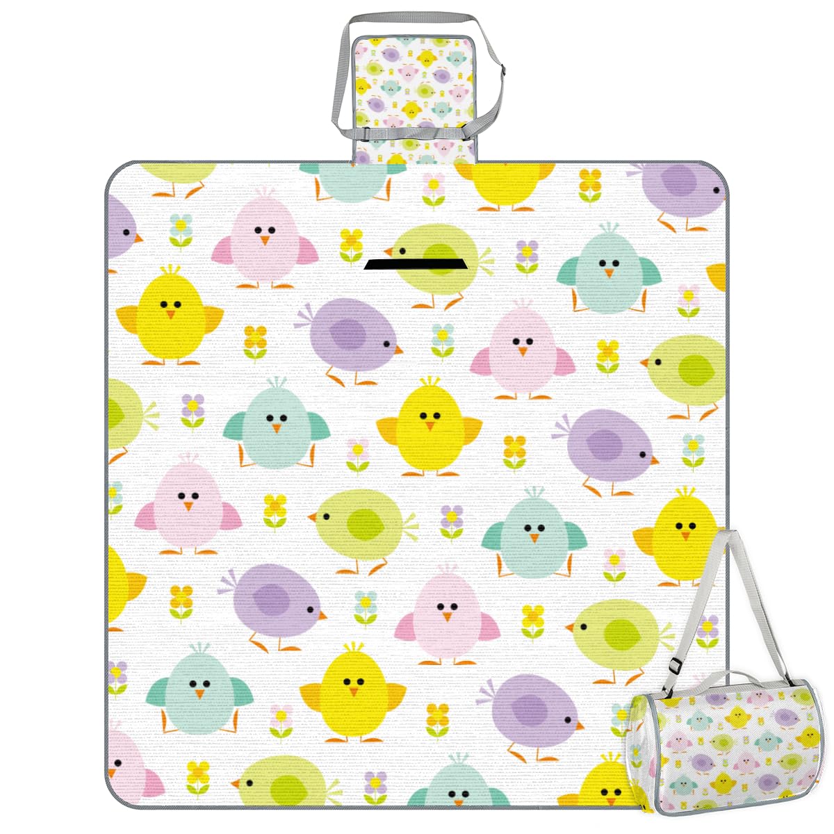 Shimoshe Picnic Blankets 57”x 59”, Chick Cute Animals Waterproof Sandproof Picnic Mat Lightweight Foldable Beach Blanket for Camping Park Grass Beach Outdoor Blanket