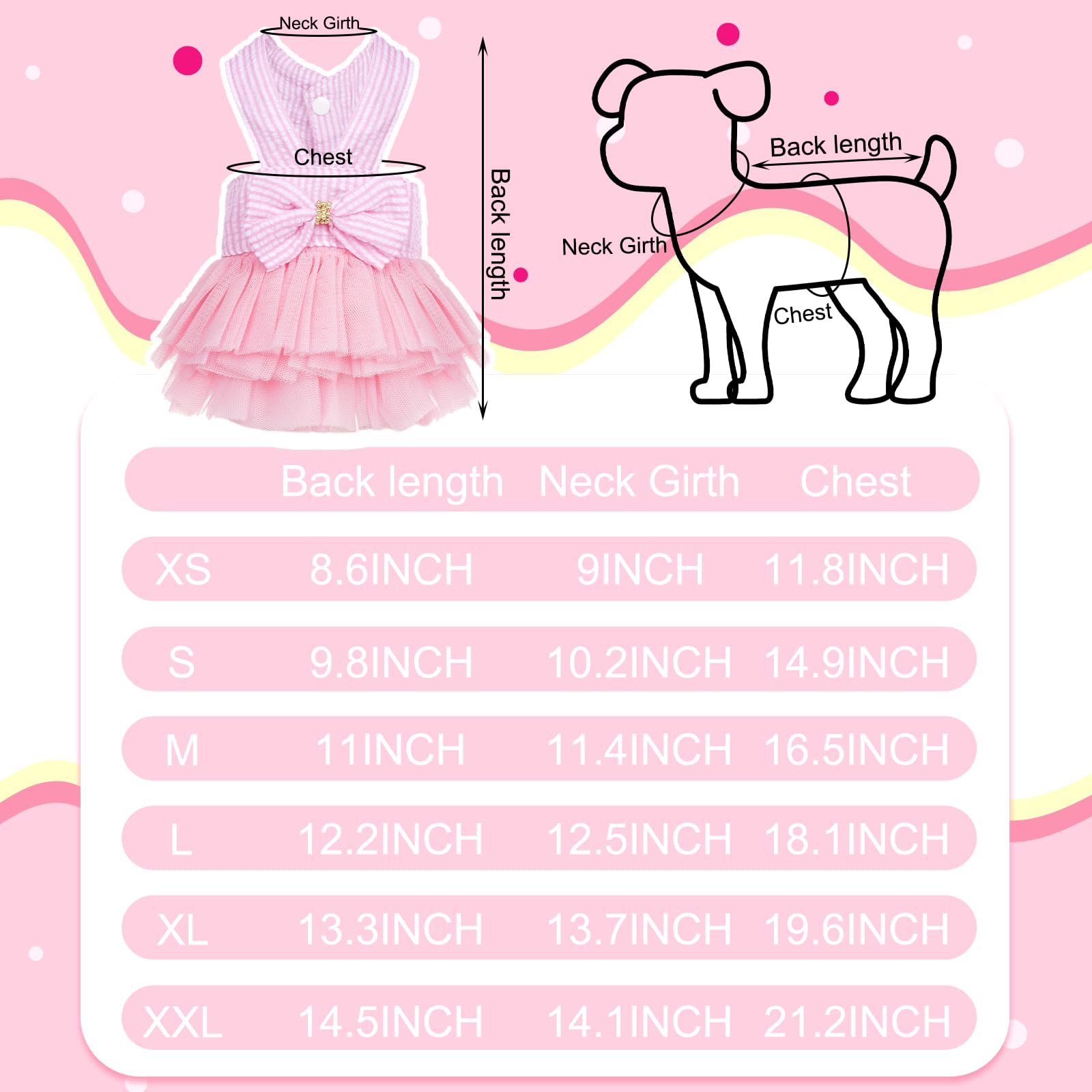 choyaxo Pink Dog Dress Cute Bowknot Tutu Pet Dress Summer Pet Clothe for Puppy Small Cats — view 2