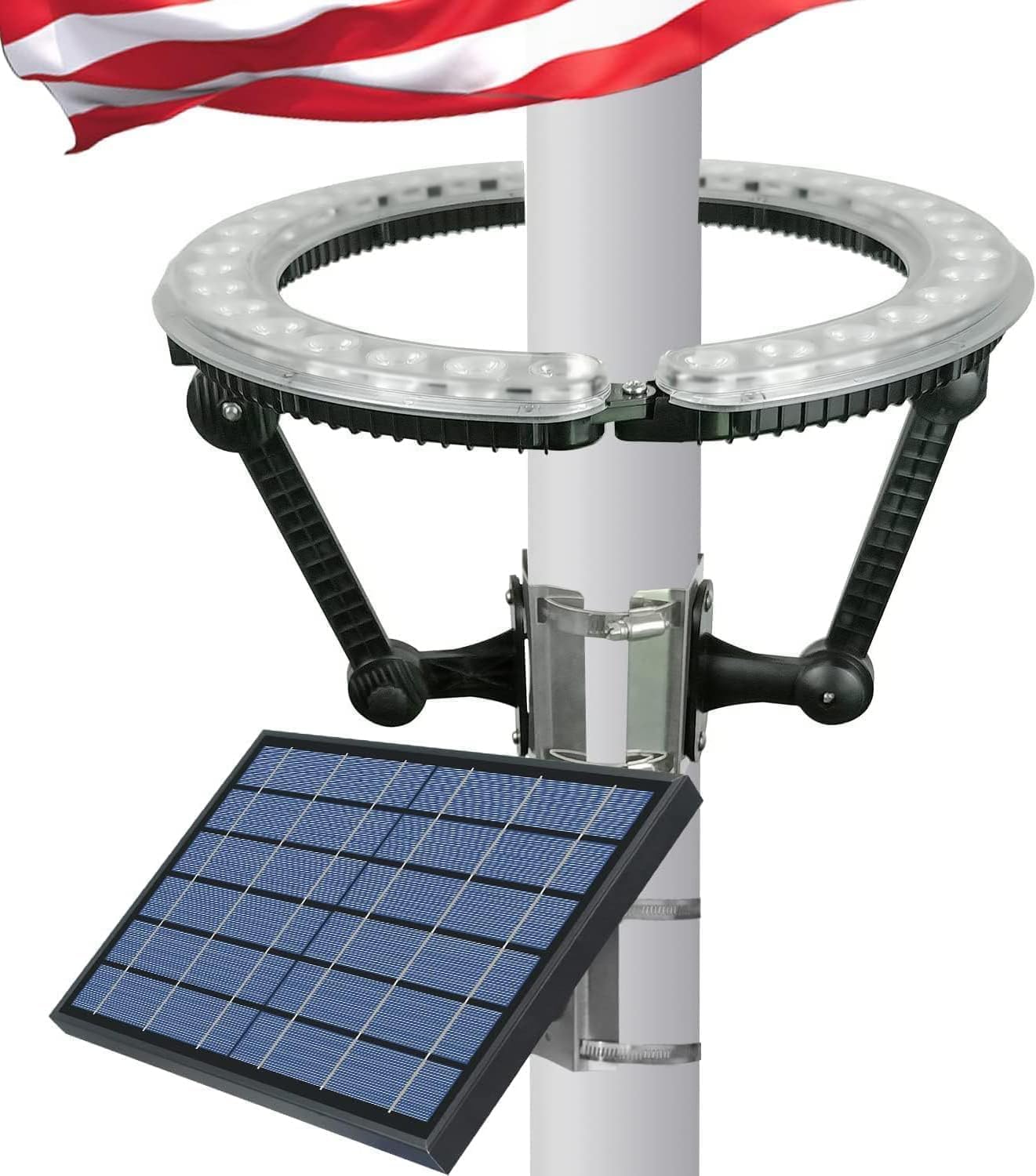 Flag Pole Light Solar Powered, 4640 Lumen Solar Flagpole Light, Up to 15 Hrs 12000mAh Flag Light for Outdoor 15-40 Feet Flag Pole, Adjustable Clamp Fits 2-6 in Flag Poles