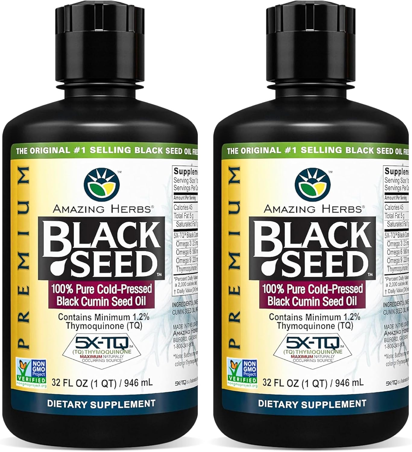 Amazing Herbs Premium Black Seed Oil - 32 Fl Oz Bottle (Pack of 2)