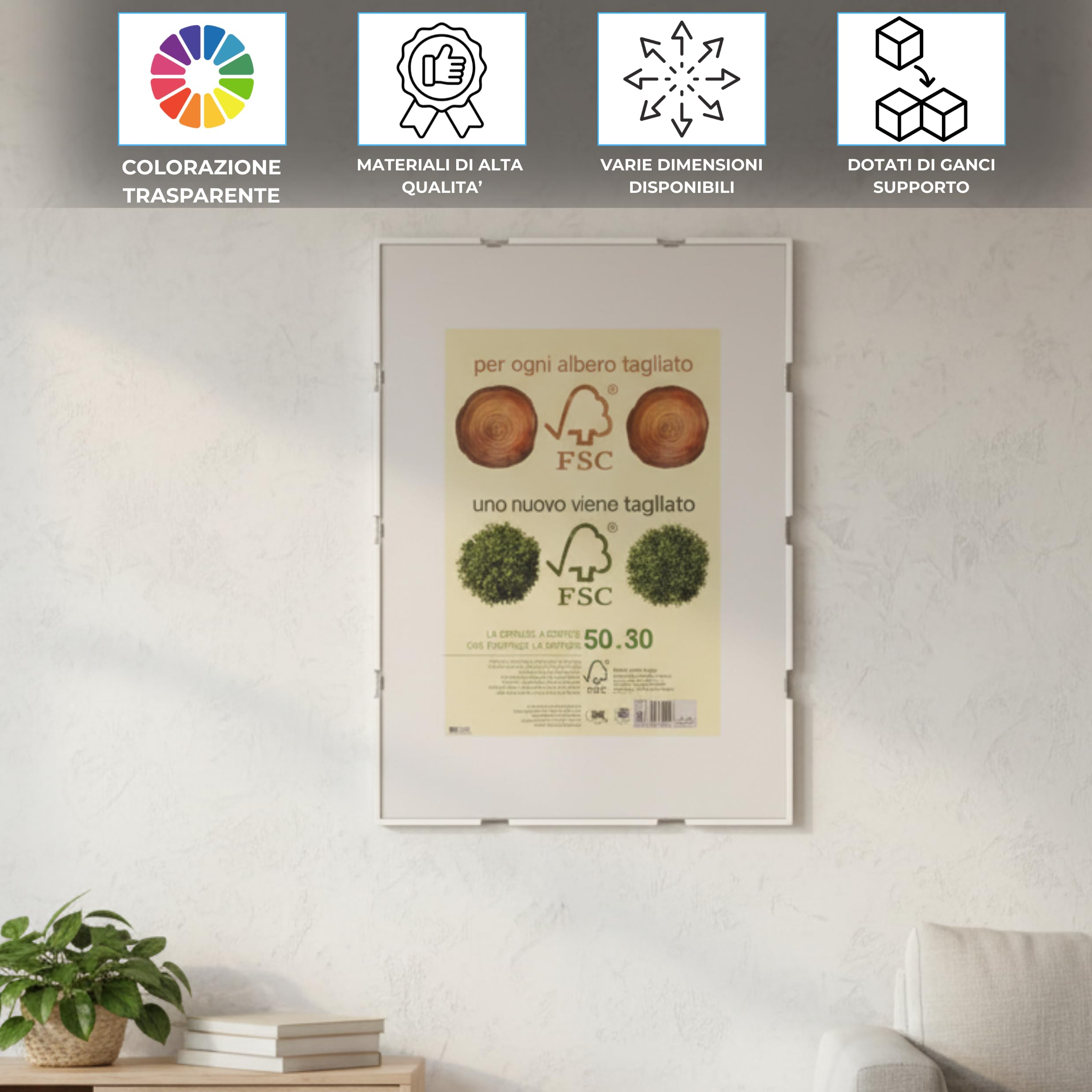 EffeDecor Cornice a Giorno Supporto in Cartone Pressato Frontale in Crilex Trasparente Ideale per Foto,Puzzle,Documenti,Diplomi, Stampe artistiche, Poster, Quadri moderni A4 (60x80 cm)