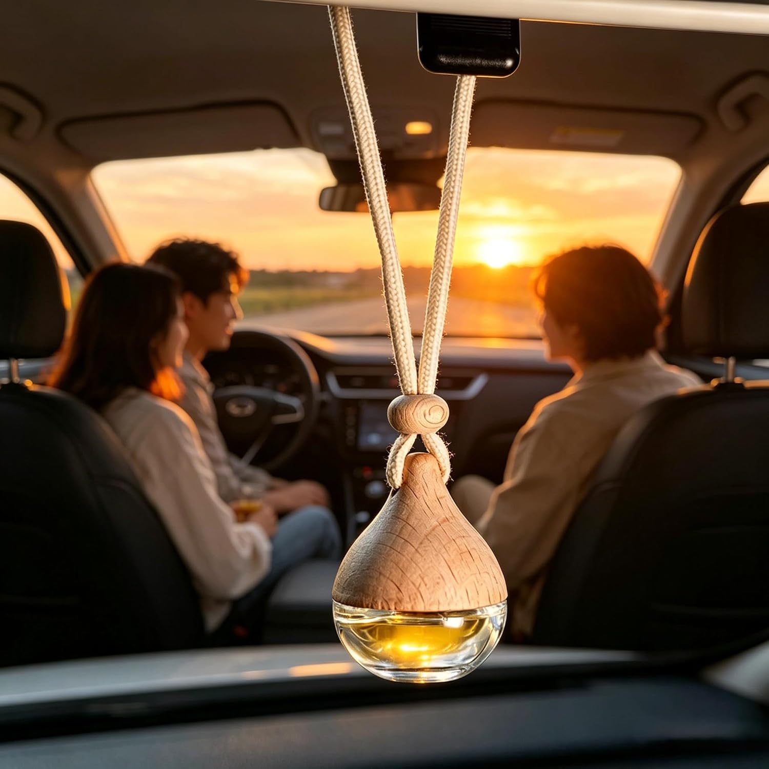 Refillable Hanging Car Air Freshener – Empty Glass Perfume Bottle Diffuser Pendant with Reed Sticks, Essential Oil Aroma Diffuser for Vehicle, Aromatherapy Decor (Water Drop)