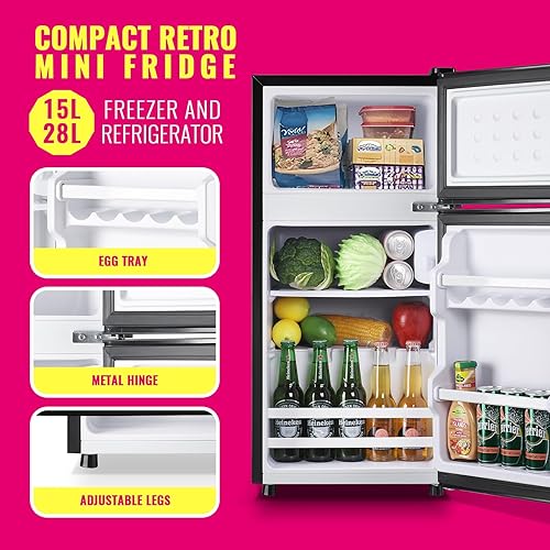 Miniatura 8 de Mini refrigerador con congelador superior, tamaño de apartamento, doble puerta, compacto, pequeño refrigerador para uso personal, mini refrigerador