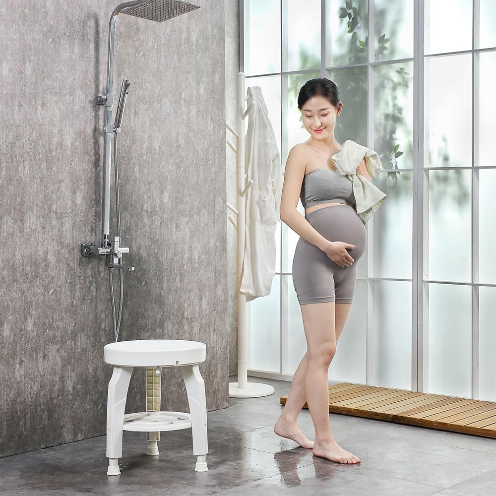 Silla de Ducha Redonda, Taburete de Ducha Ajustable en Altura, Giratorio de 360 ​​Grados, con Patas de succión y Estante de Almacenamiento para bañera de baño, Hospital, Ancianos
