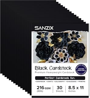 SANZIX Black Cardstock Paper 8.5x11 80lb Heavyweight 30 Sheets - Printer Paper for DIY Cards, Scrapbooking, Calligraphy, Invitations & Halloween Decor