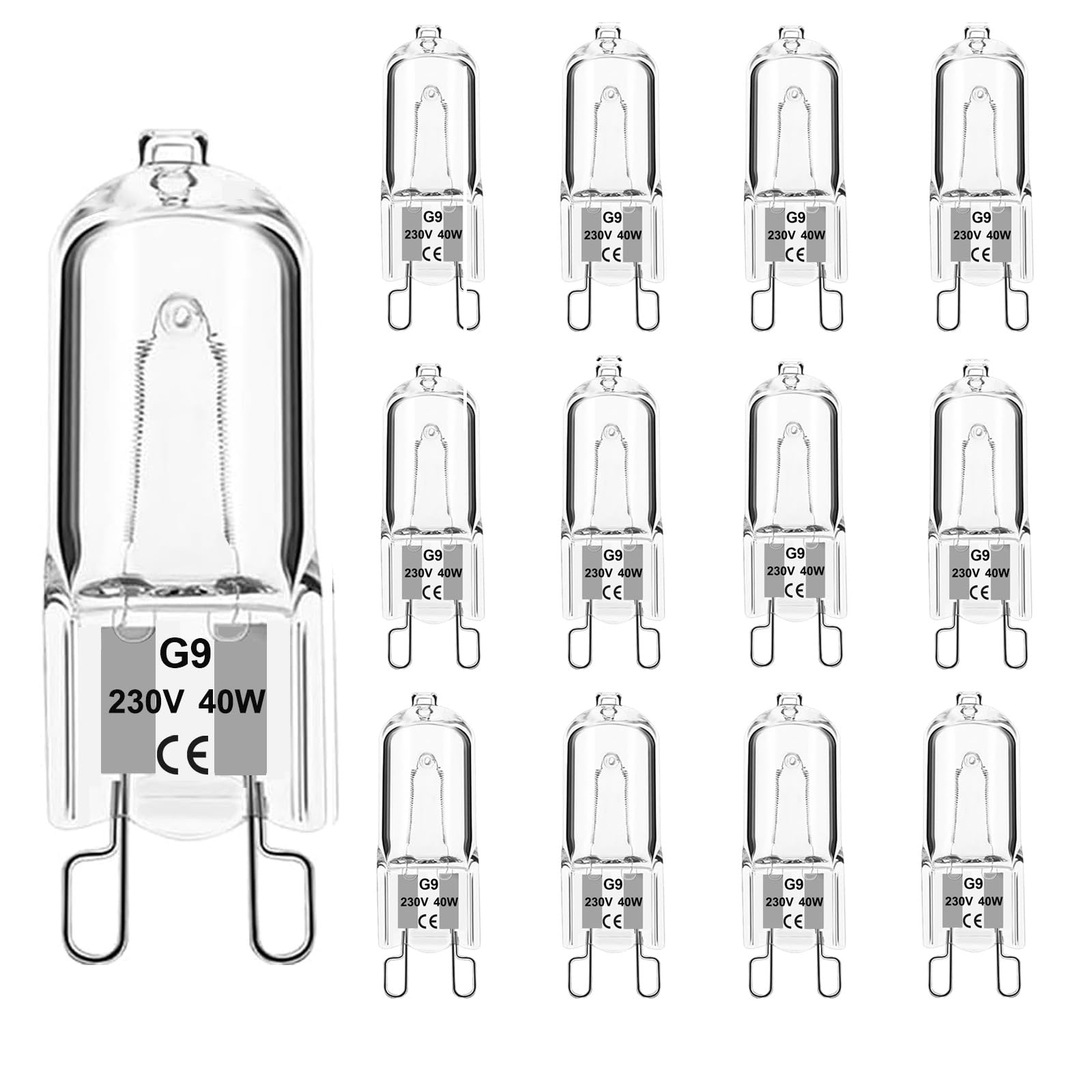 G9 Halogen Leuchtmittel 12 Stück, Halogenlampe 40 Watt 230V Warmweiß 2700K, Halogen G9 40W Kapsel Glühbirne Dimmbar für Deckenleuchten, Kristall Lampen, Kronleuchter, Öfen, Mikrowelle, Nicht Flimmern