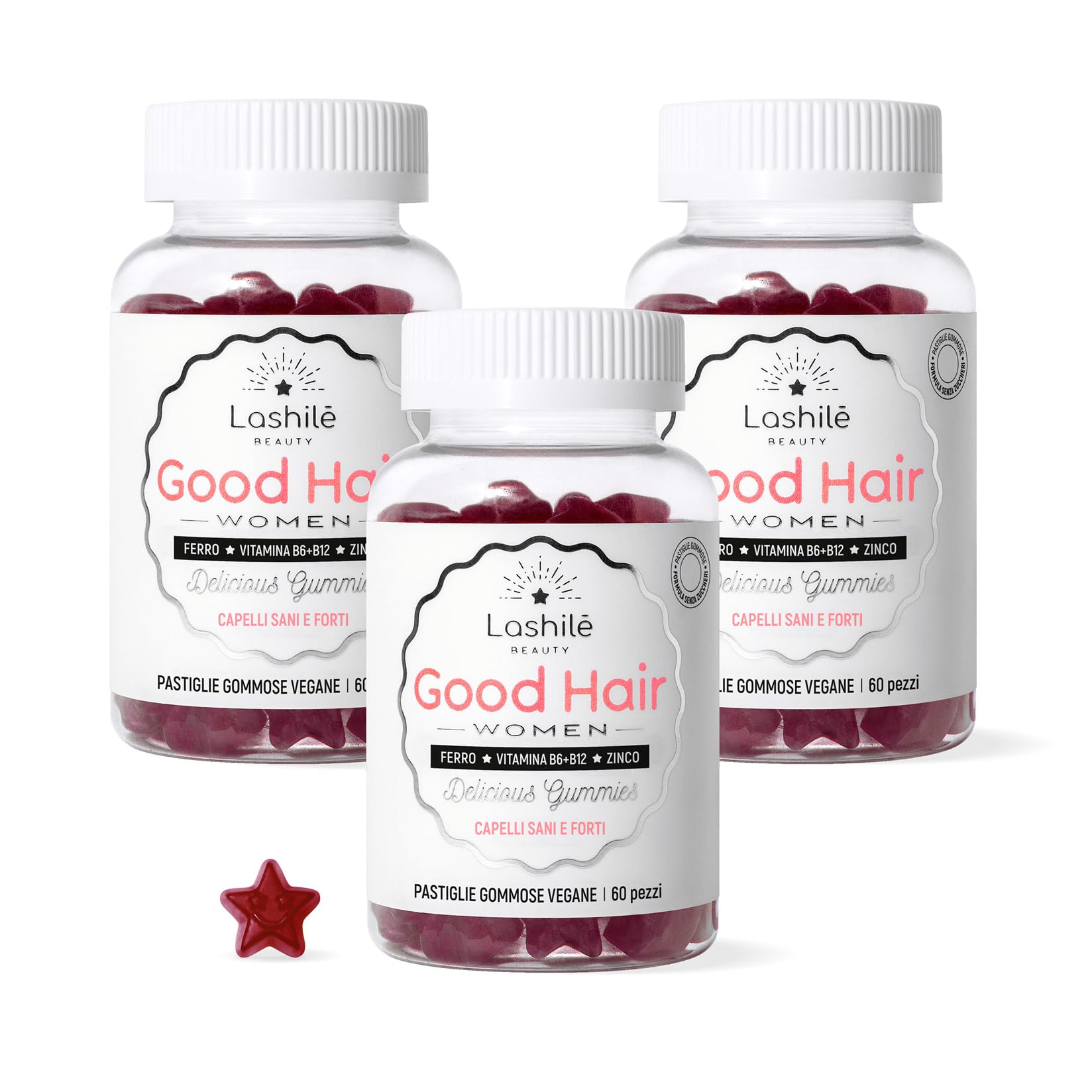 Lashilé Beauty - Integratore alimentare anti-caduta capelli - Crescita e Fortificazione capillare - Good Hair Women - Made in France - Biotina Zinco Ferro MSM Vitamine B6 - Cura 3 Mesi 180 Gummies