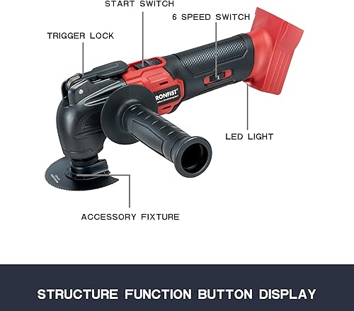 Miniatura 2 de IRONFIST Herramienta oscilante inalámbrica compatible con batería MILWAUKEE M18, motor sin escobillas de 6 velocidades 8000-20500RPM,