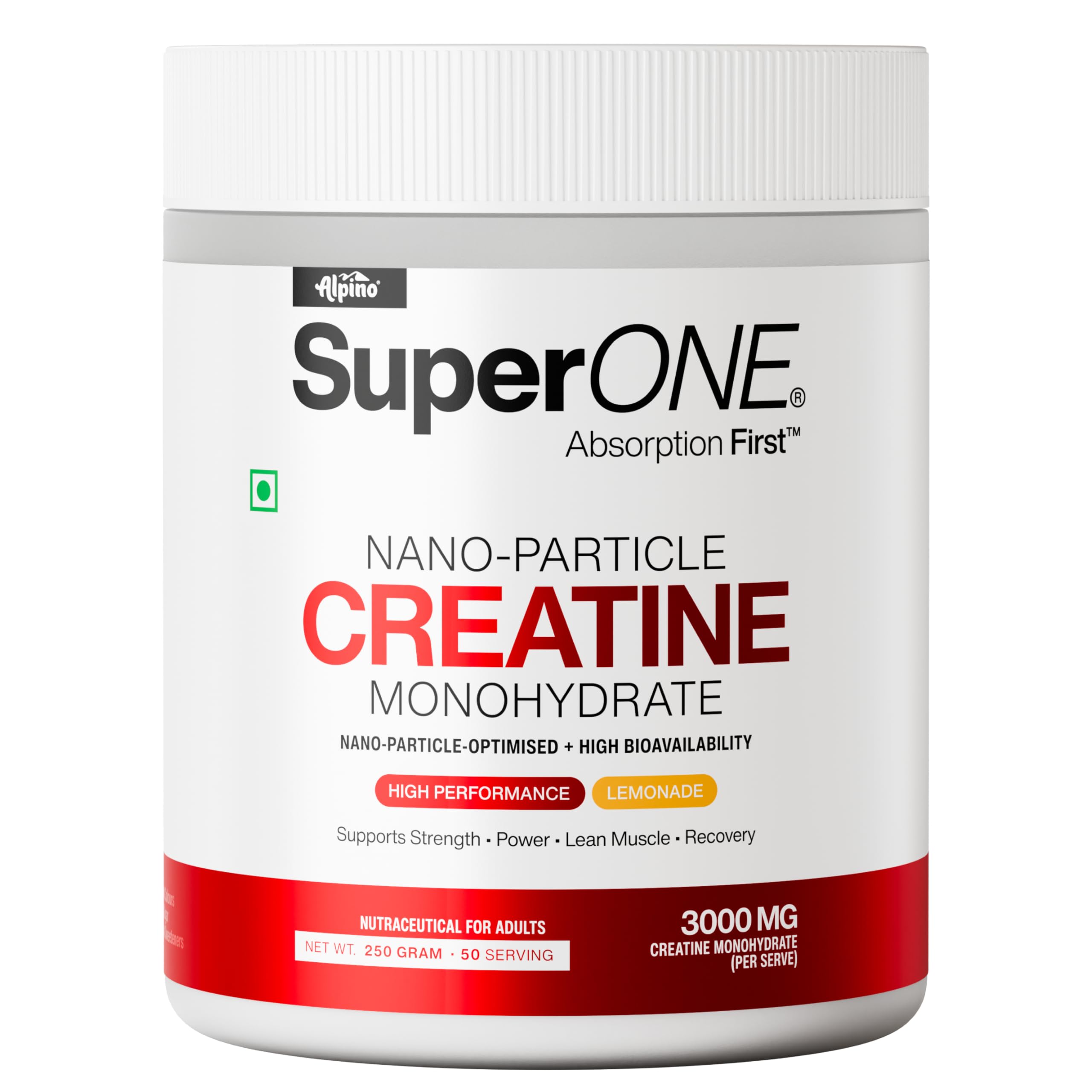 Alpino SuperONE Nano-Particle Creatine Monohydrate Lemonade | 3000mg Creatine per Scoop | 0.12 Micron Particle Size for Faster Absorption | Strength, Power & Recovery | 250g-image-26