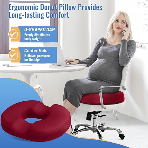 Miniatura 43 de CloudBliss Cojín de asiento con forma de dona para aliviar el dolor del coxis y hemorroides, cojín de espuma viscoelástica para embarazo posparto