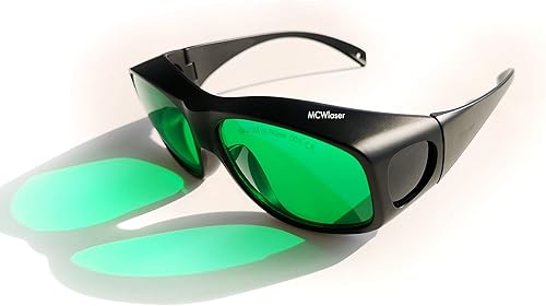 Miniatura 8 de MCWlaser Gafas de seguridad láser 190-470nm y 610-760nm para luz UV, azul, rojo rubí, verde, láser de picosegundo 405 nm, 445 nm, 450 nm, 635 nm,