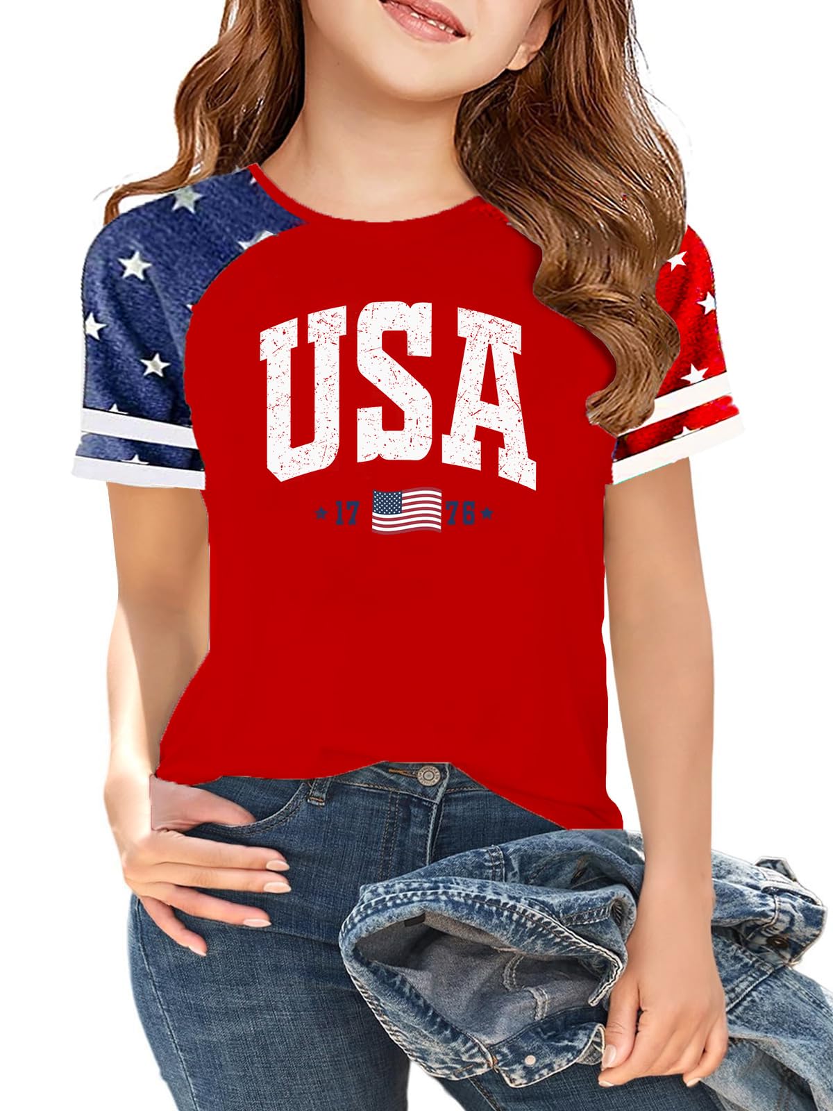 Ithalt Boys Girls USA Shirts Kids 4th of July Shirts American Flag Tshirt Patriotic Top Independence Day Outfit 5-13y