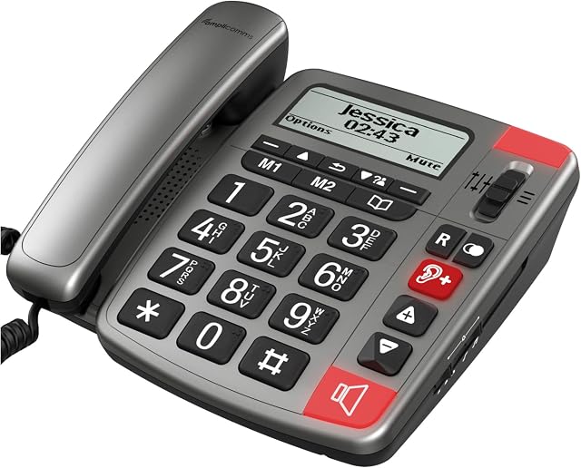 Amplicomms PowerTel 196 - Big Button Phone for Elderly with Display - Loud Phones for Hard of Hearing - Hearing Aid Compatible Phones - Big Number Telephone - Dementia Phone for Elderly