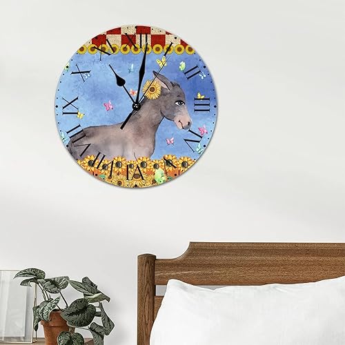 Miniatura 4 de ArogGeld Reloj de pared de PVC con diseño de girasol y mariposa, diseño de búfalo rojo, a cuadros, grande, de 10 pulgadas, silencioso, sin tictac,